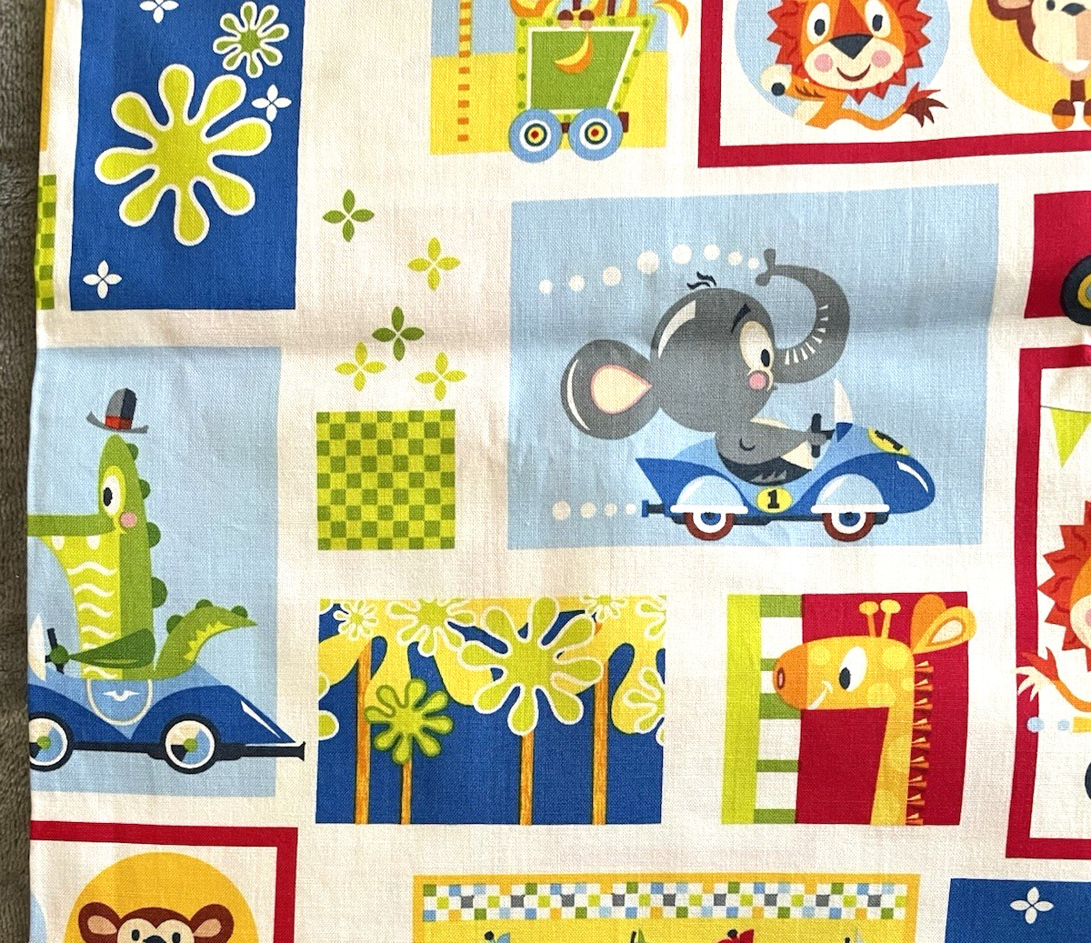 Cotton Animals and Cars Kids Fabric Print 23 Inch Piece and 23 6.5 x 6.5 Squares