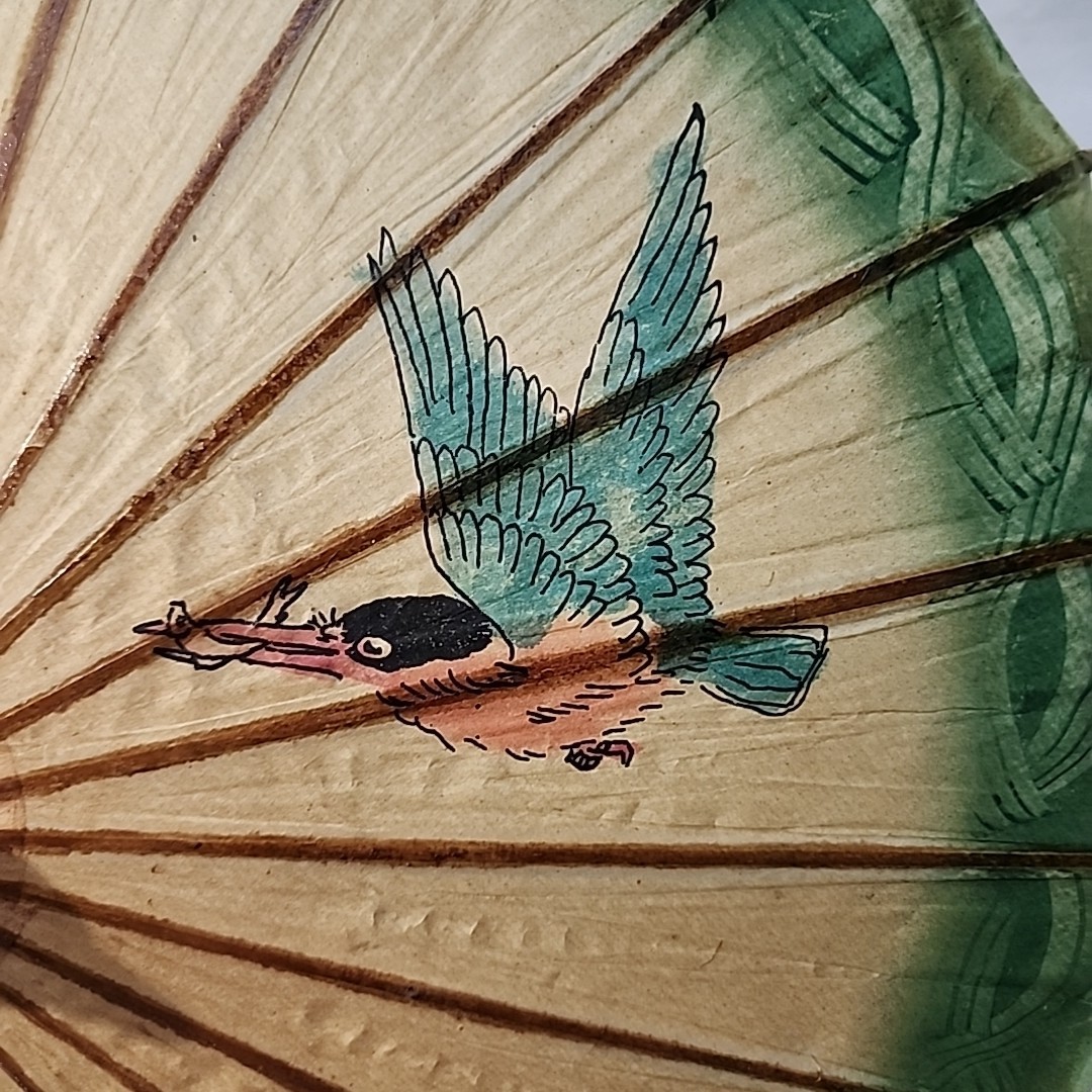 Set of 3 Vintage Oriental Hand Painted Birds & Flowers Bamboo Paper Parasols