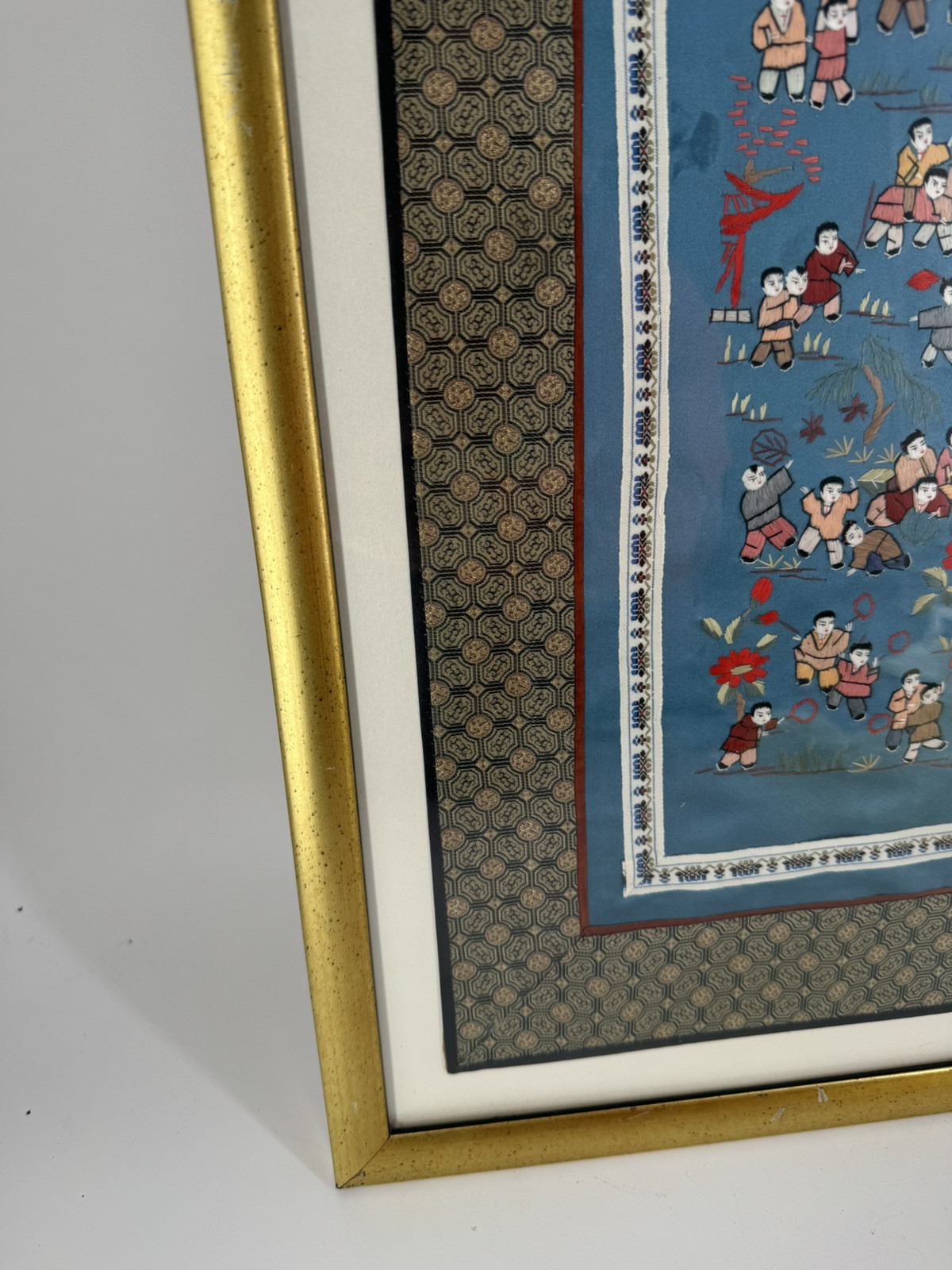 Chinese Silk Tapestry 100 Children At Play Embroidery Framed Art 16” x 29.5”