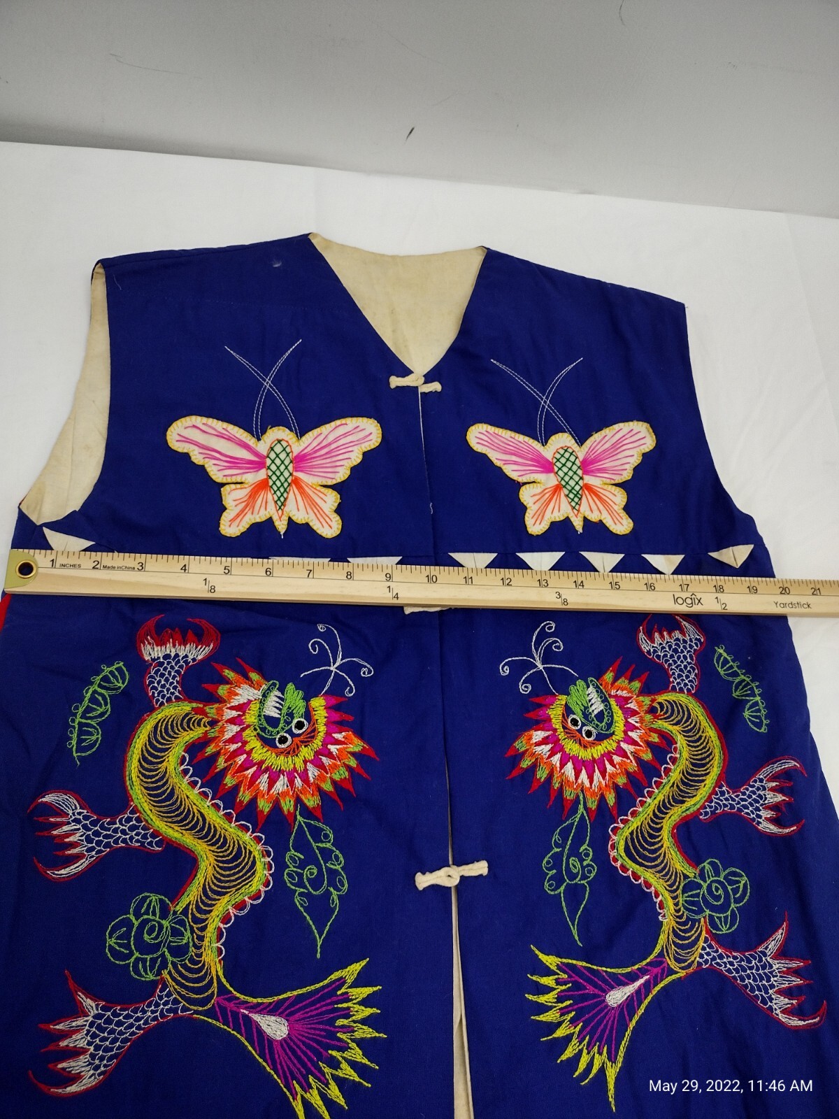 Chinese bai jia bei Vest Folk Art Dragons butterflies frogs And Pandas Size L