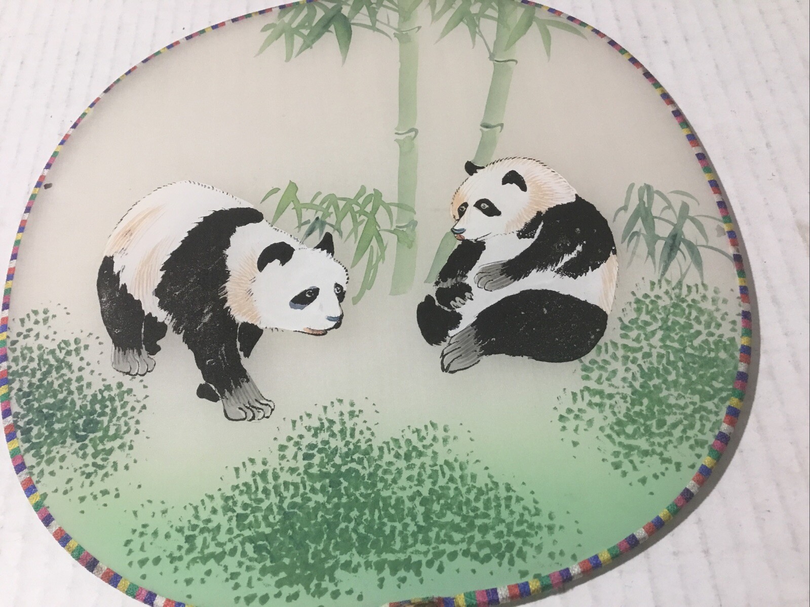4 Vintage Silk Fans Pandas – Flower – Sea Scape – Sea Life.