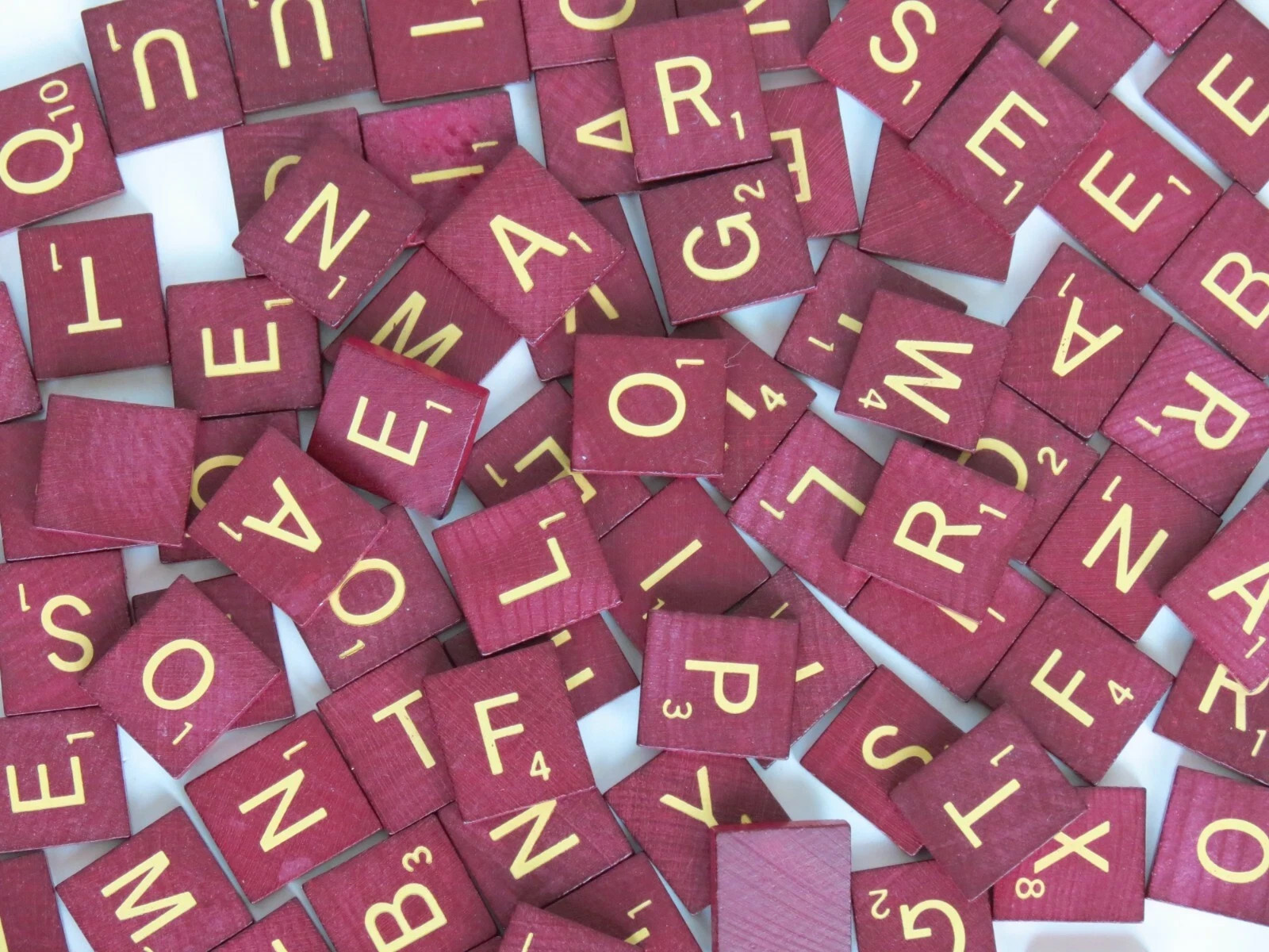 AUTHENTIC Scrabble Tiles, Maroon Burgundy, GOLD / TAN Letters, Sold Individual