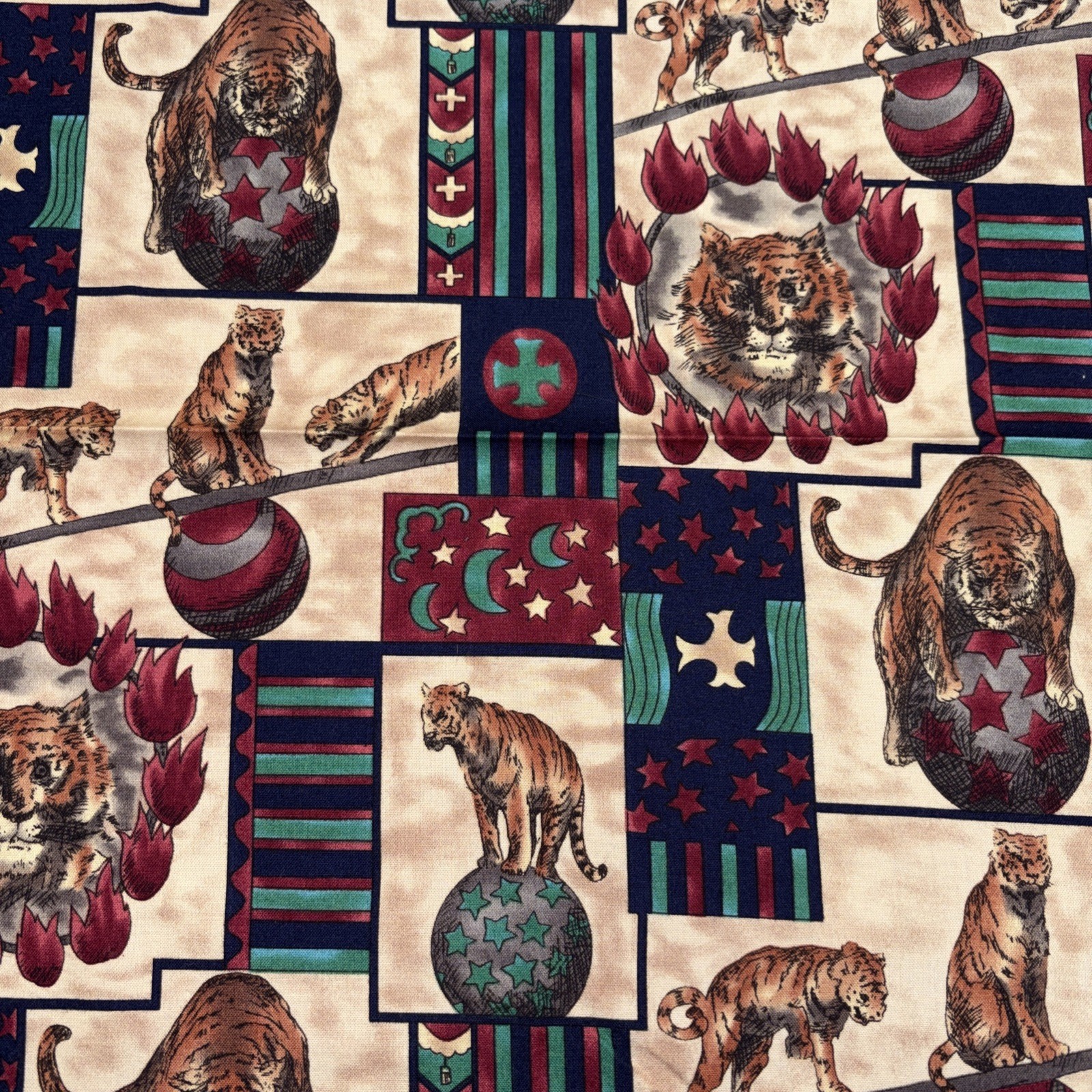 Circus Circus Tigers Design Cotton Fabric Logantex 15”X18”