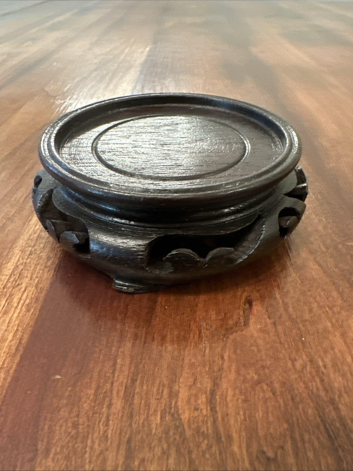 Chinese Hand Carved Wooden Vase Stand, 3″ Across Top Vintage
