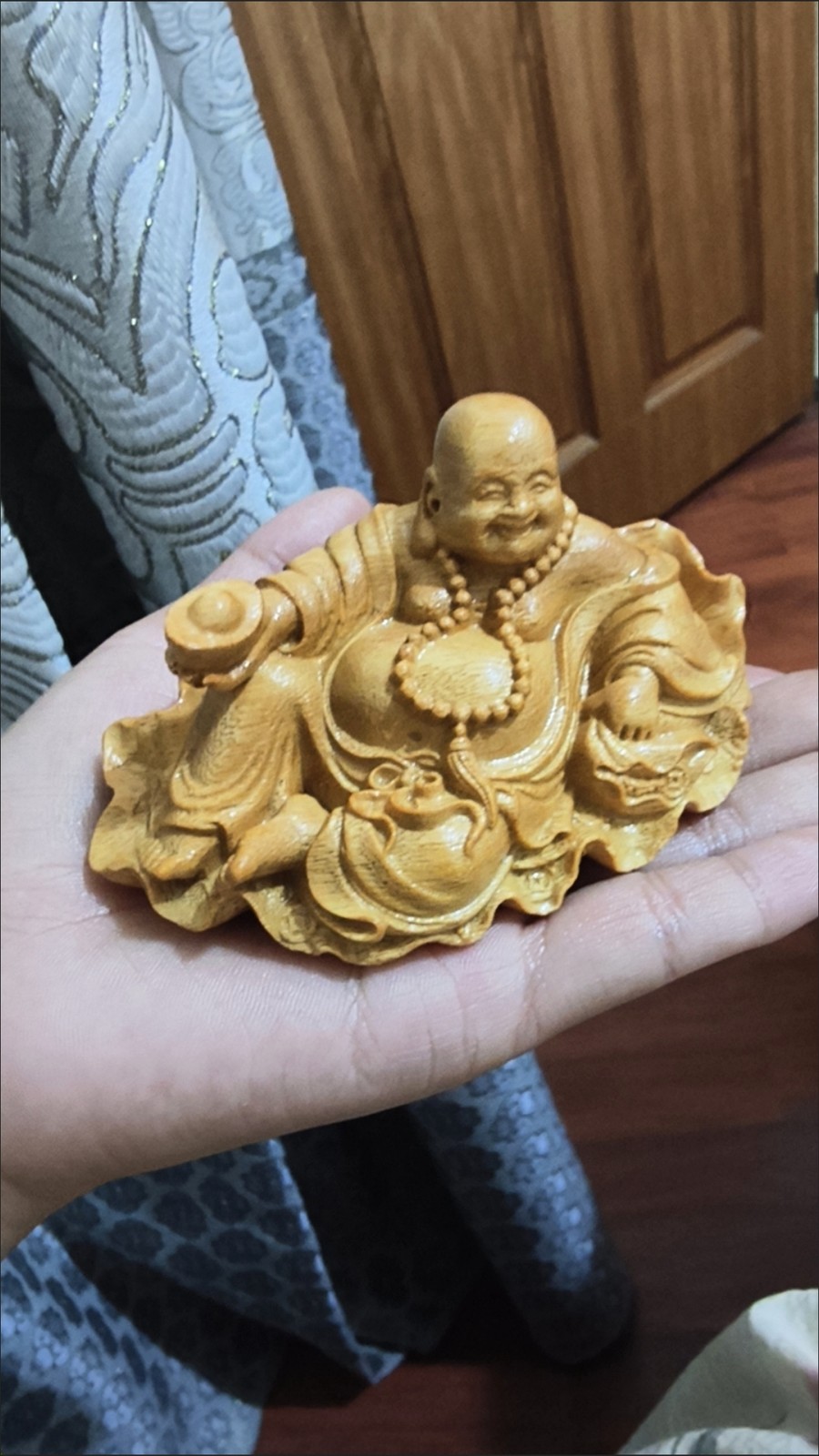 Golden Sandalwood Maitreya Buddha Carving Car & Home Decor