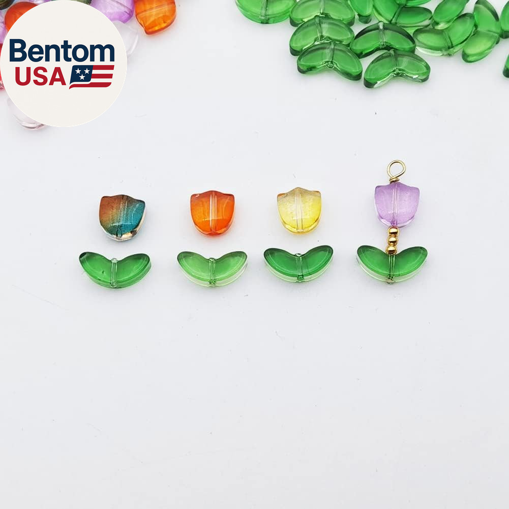100 Sets (200 Pieces) Flower Crystal Glass Bead Tulip Beads for Jewelry Making a