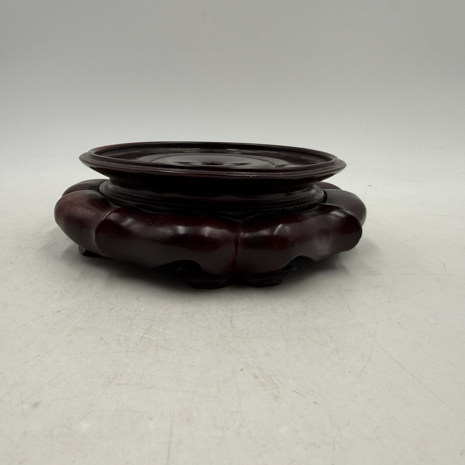Round Pedestal Display Vase Stand Rosewood Chinese Carving Stable Wooden 4.75”