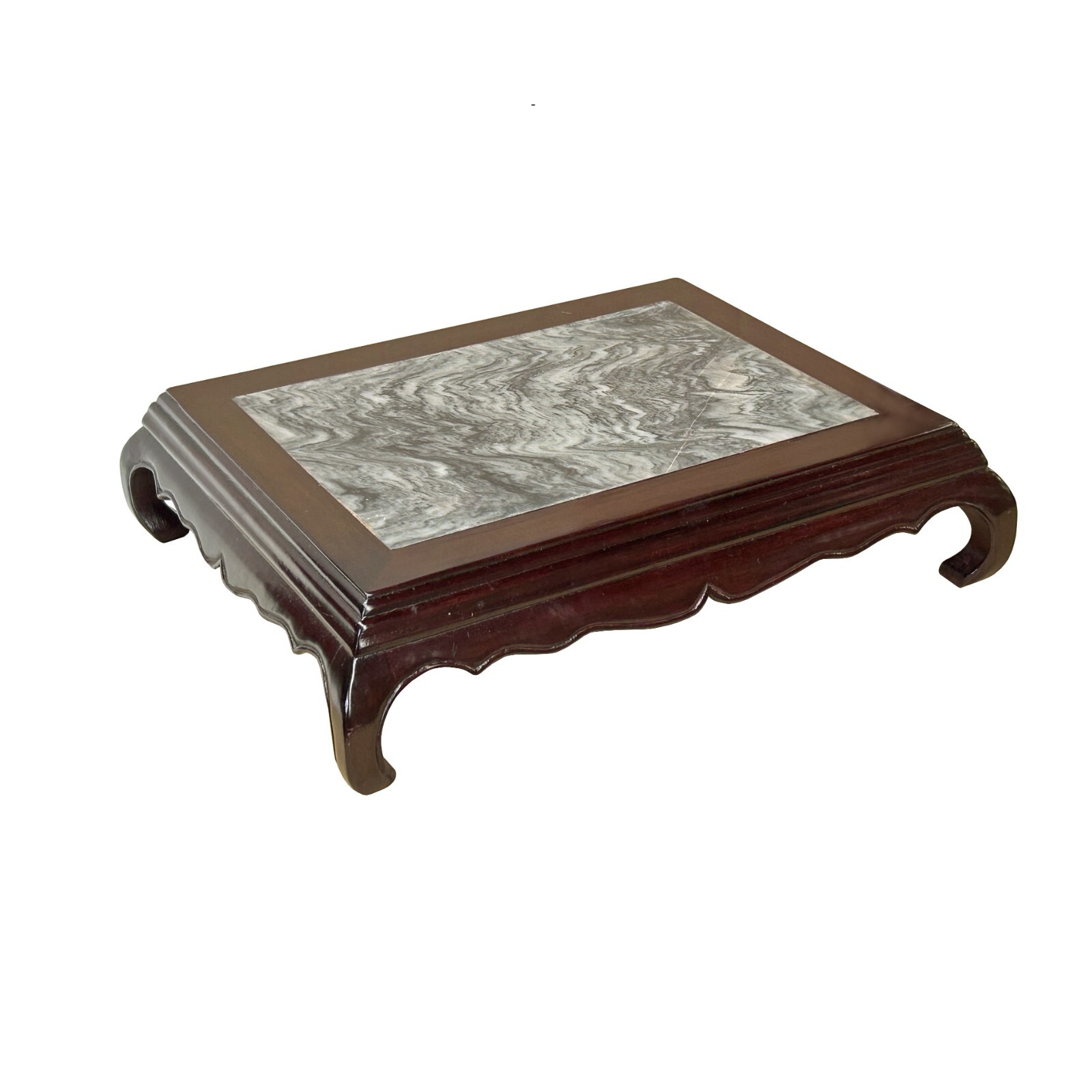 14.5″ Chinese Brown Wood Rectangular Stone Top Vase Stand Display Riser ws3888