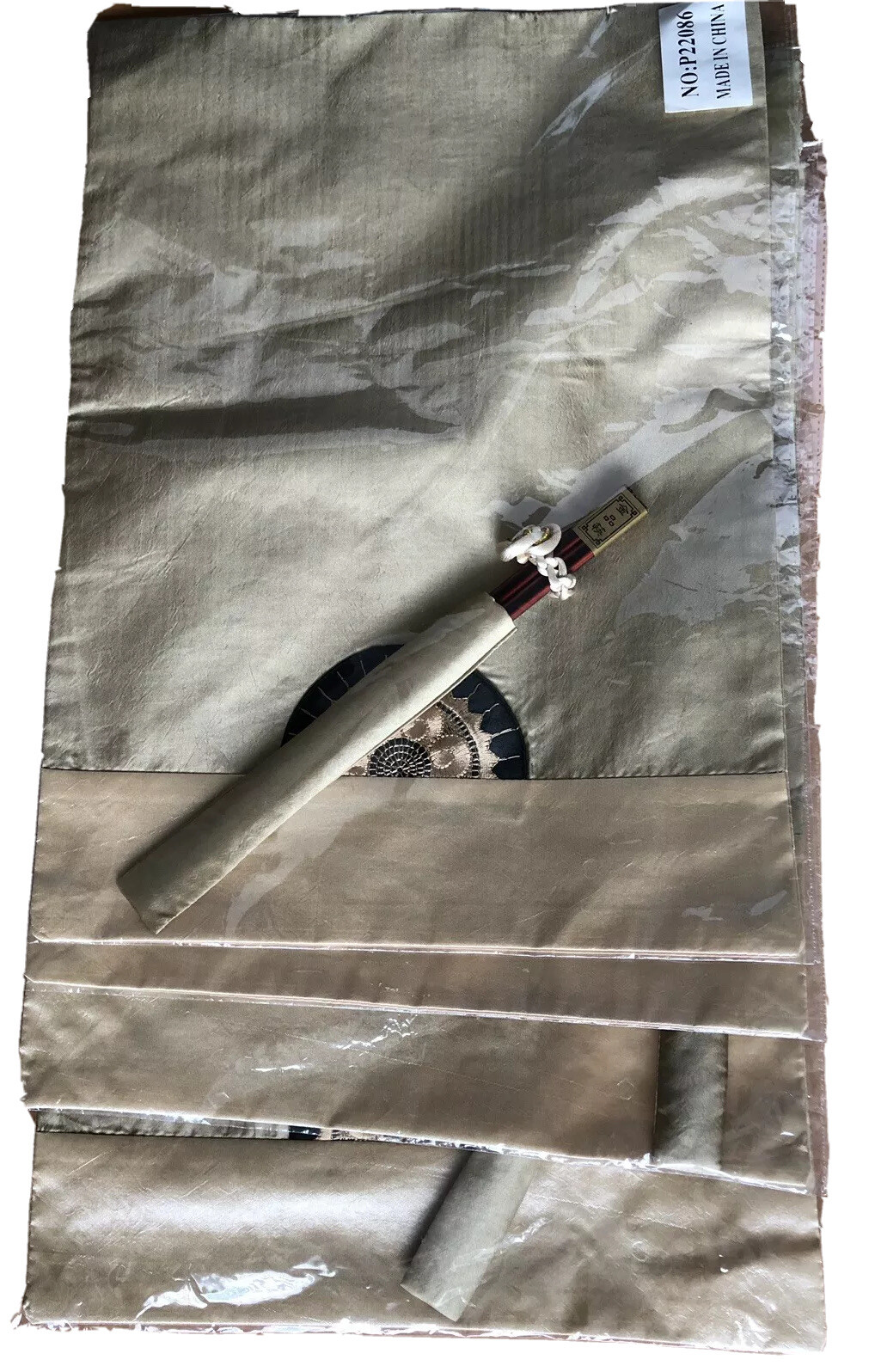 Amazingly Stunning Asian Style Set Of 4 Silk Golden Tone Placemat & Chopstick BN