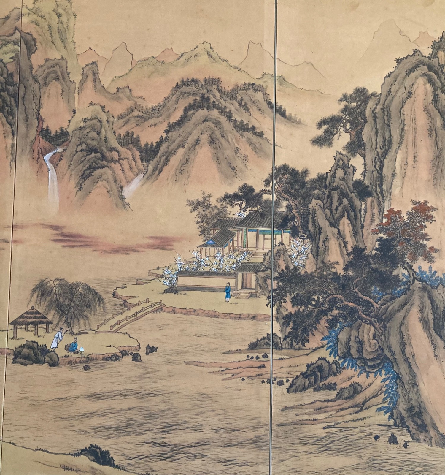 Beautiful Rare Vintage Chinese Shan Shui” Style 4 Hand Painted, Panel Screen