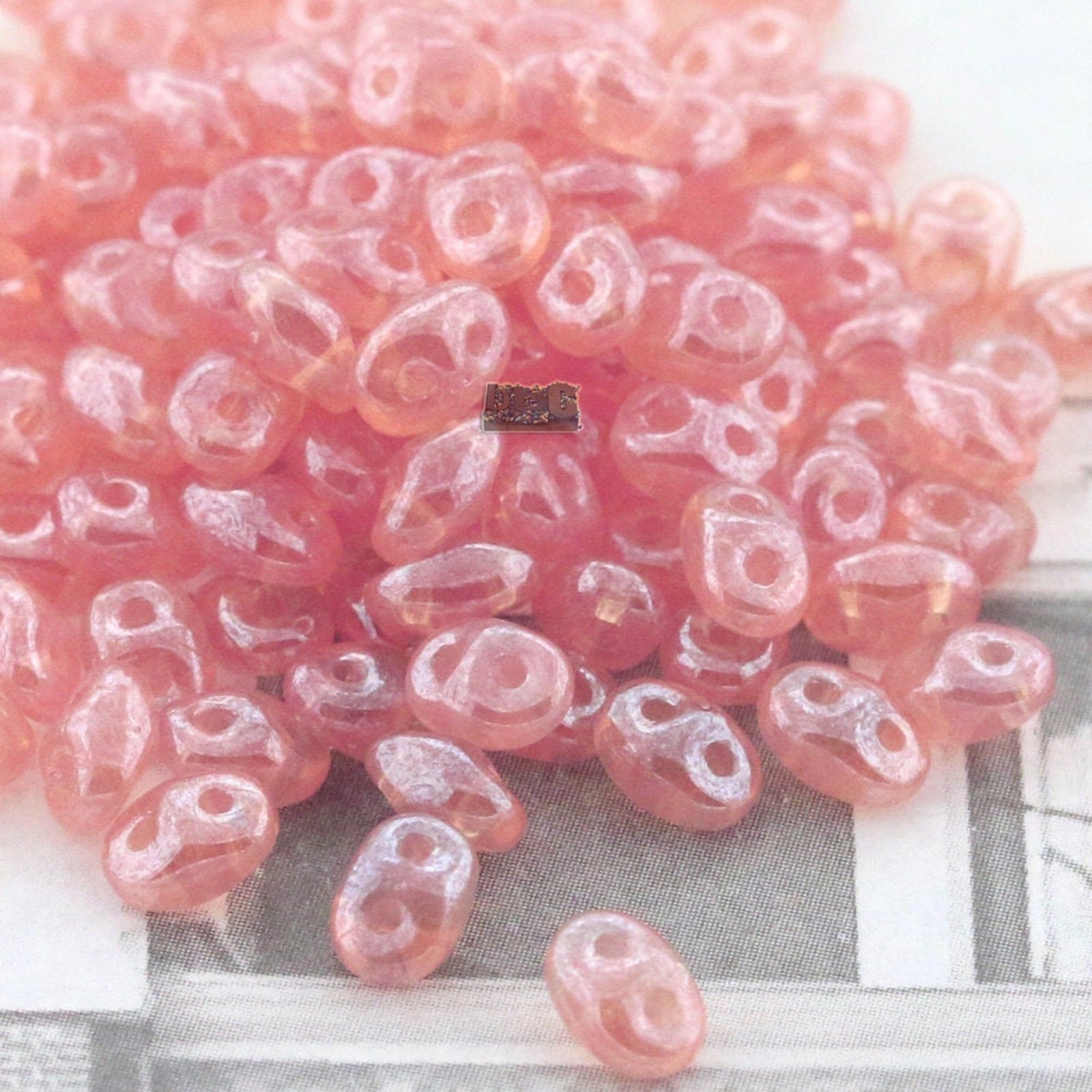 Czech SuperDuo 2-Hole Beads, OPAL Rose White LUSTER 2.5x5mm ~ 10 Grams