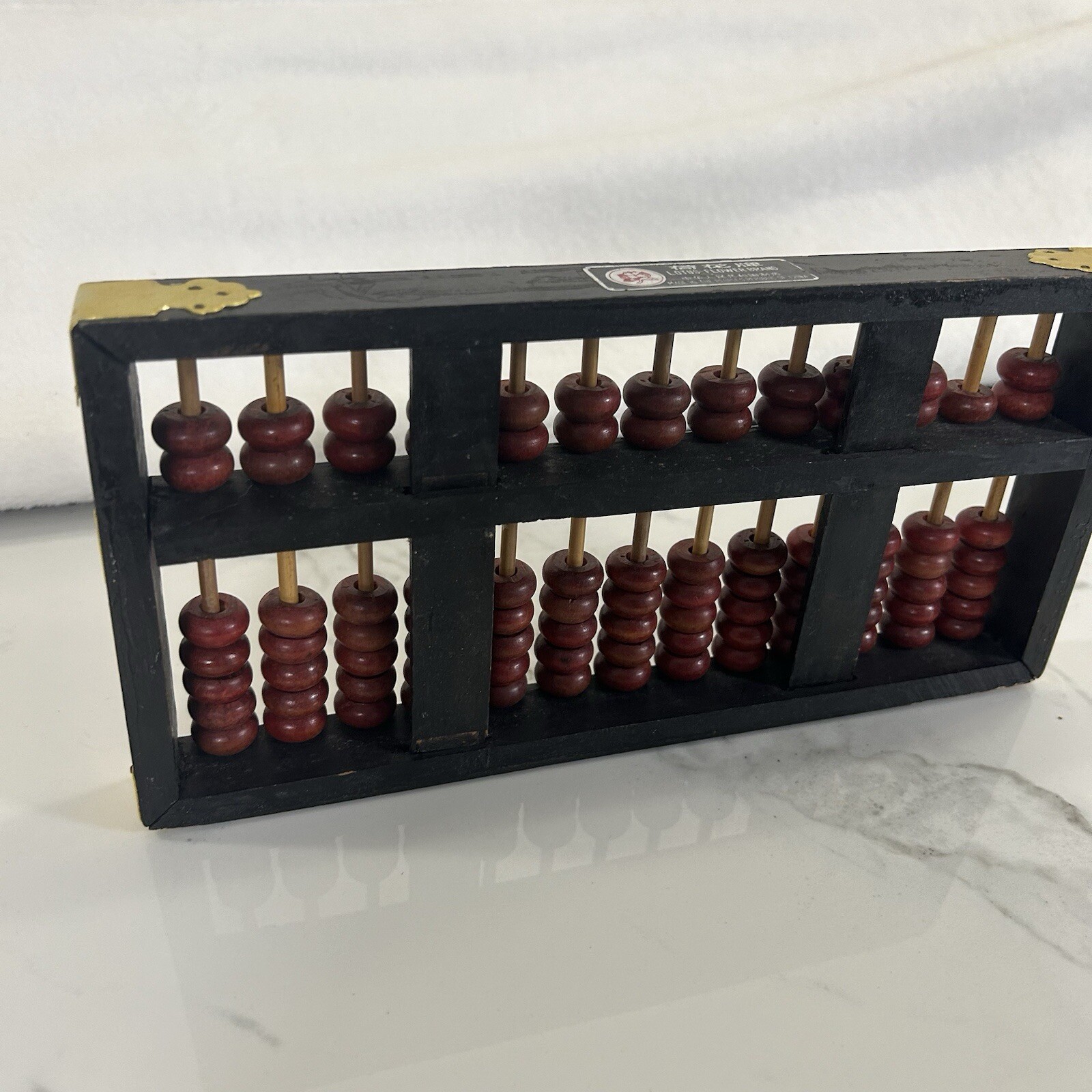 Vintage 11 Row 77 Beads Chinese Abacus Lotus Flower Brand Wooden Black Red Gold
