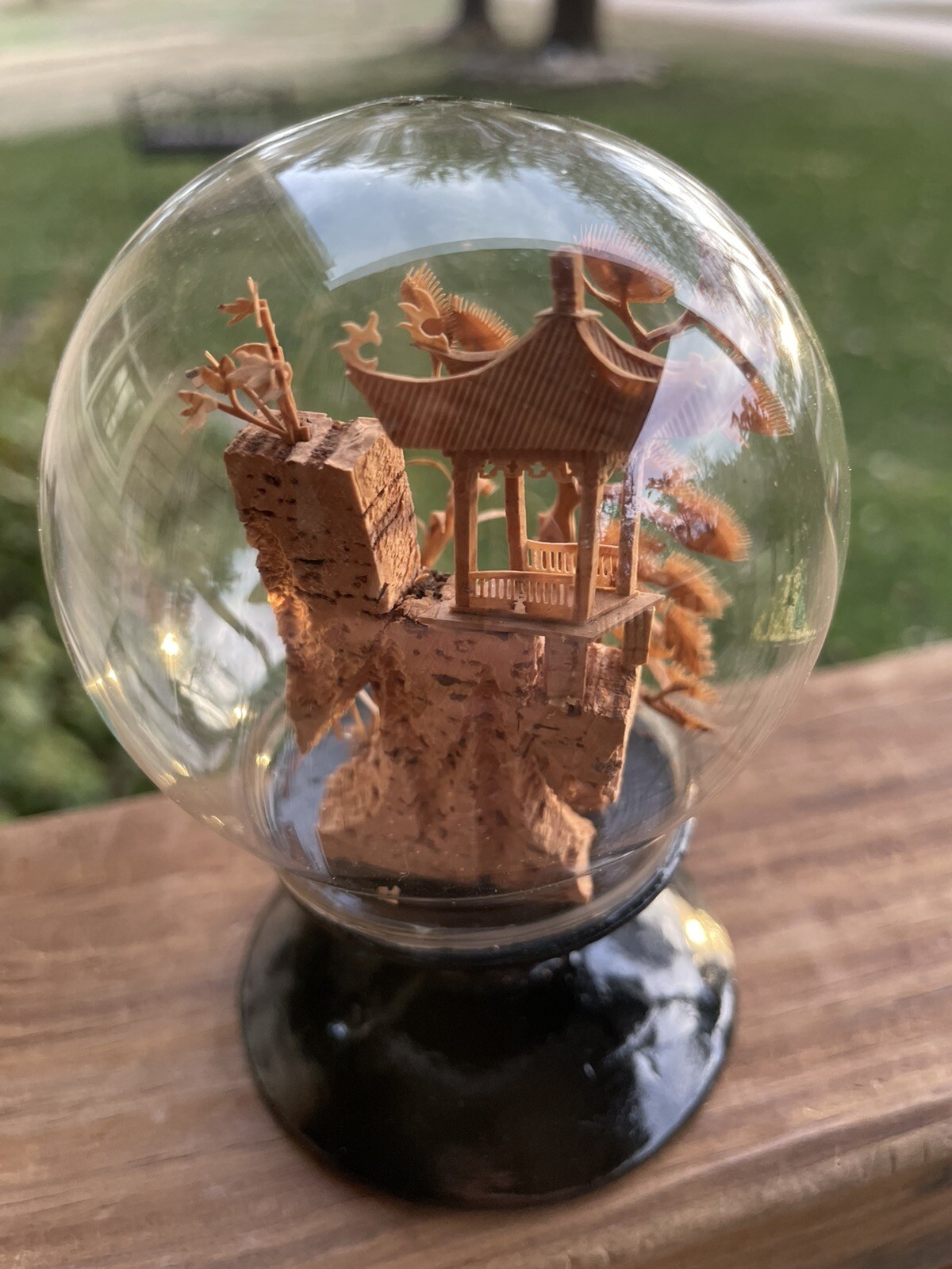 Vintage Round Chinese Cork Diorama Globe-plastic-Wood Base