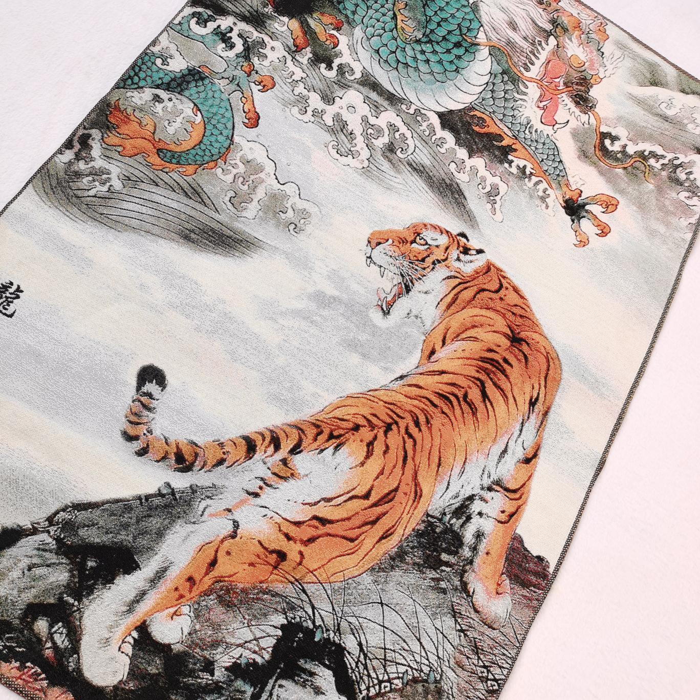 36″ China Cloth Silk Animal Dragon Tiger Mural Wall Hanging Tapestry Meditation6