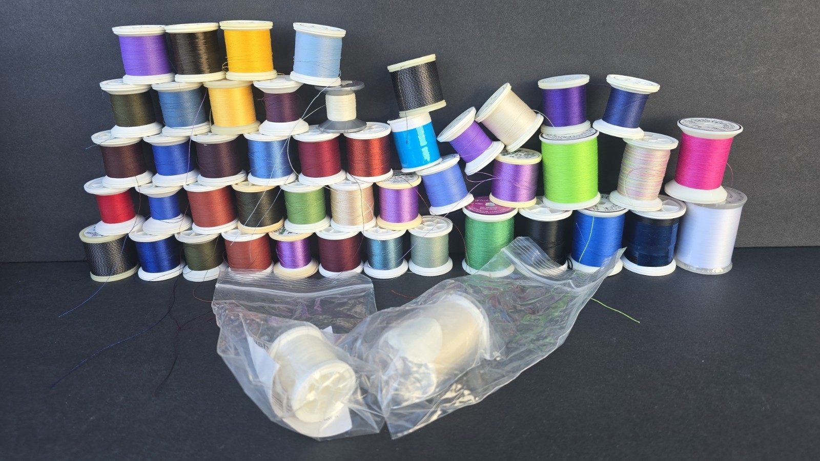 Machine Embroidery Thread Lot 47 Spools Multiple Colors Rayon Cotton Wash Away