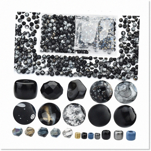 Set of 900 Black Beads for Jewelry Making