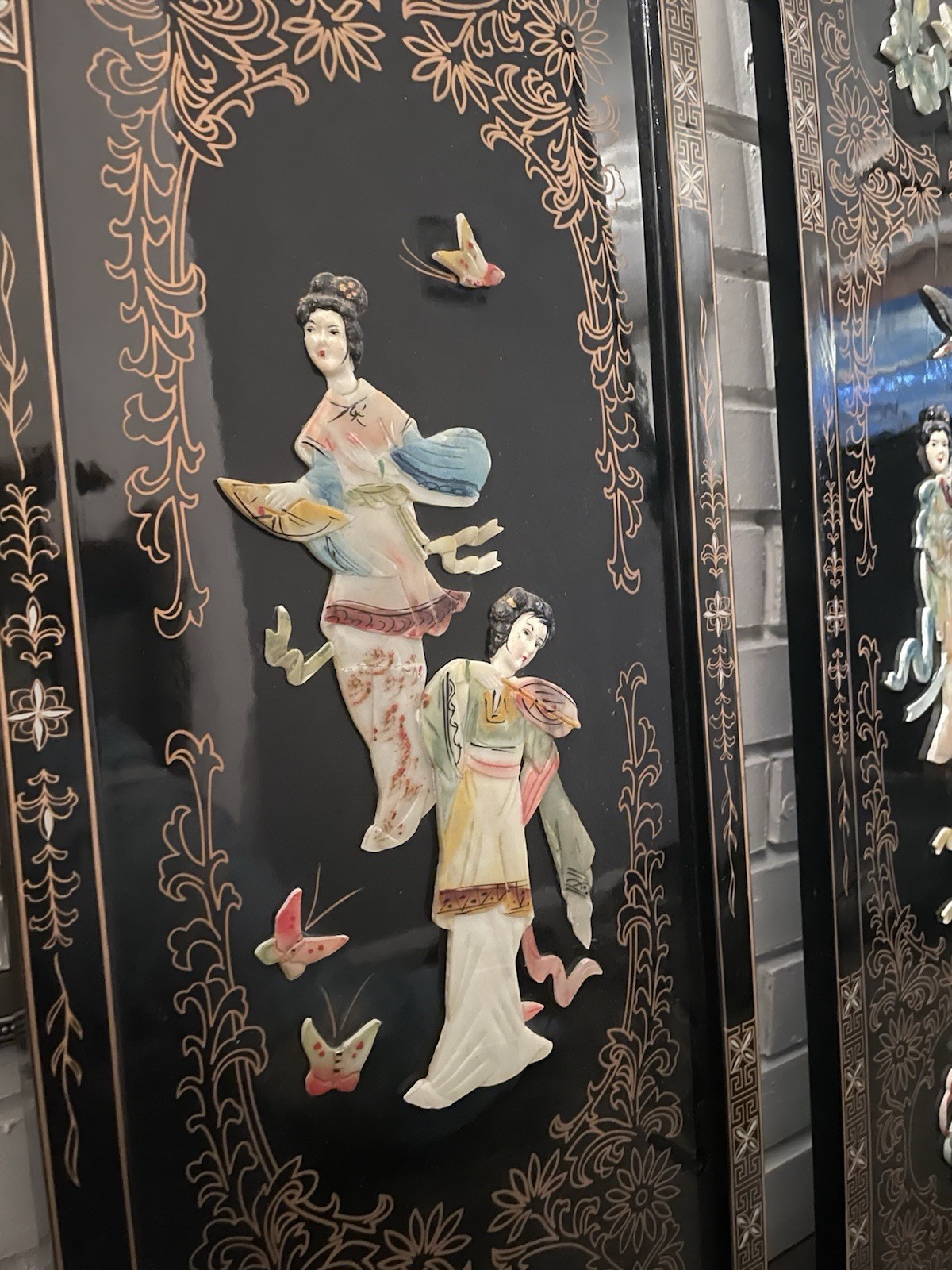 2 Vintage Asian Mother Of Pearl Decorative Wall Panels 12×36 Handmade