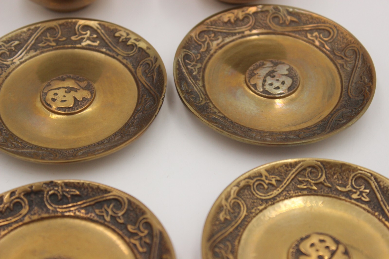 Vintage Handmade Chinese Calendar Brass Zodiac Signs Tea Set Unmarked Unsigned