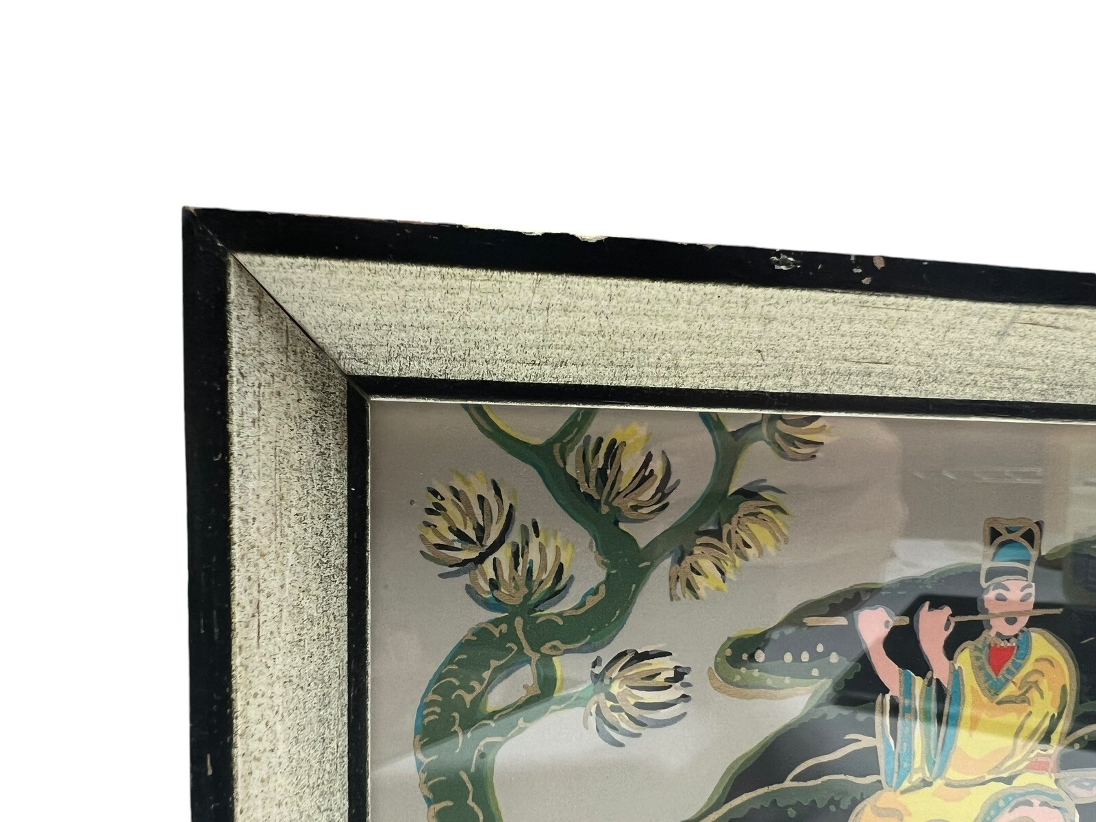 Vintage Small Framed Chinese Silk Screen Painting 6.5″ x 4.5″ Signed