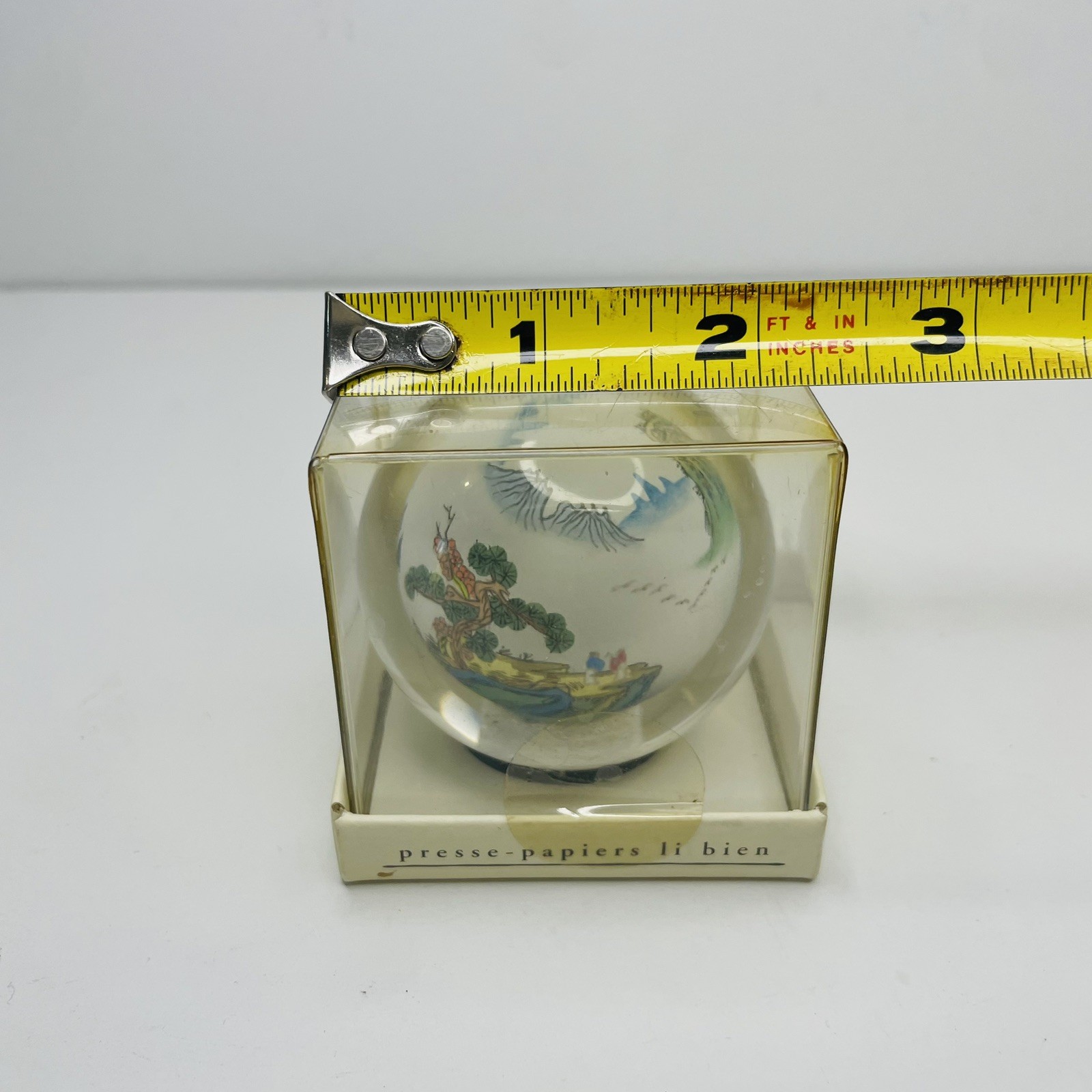 Le Bien Mountain Range Reverse Hand Painted Art Glass Sphere Paperweight New