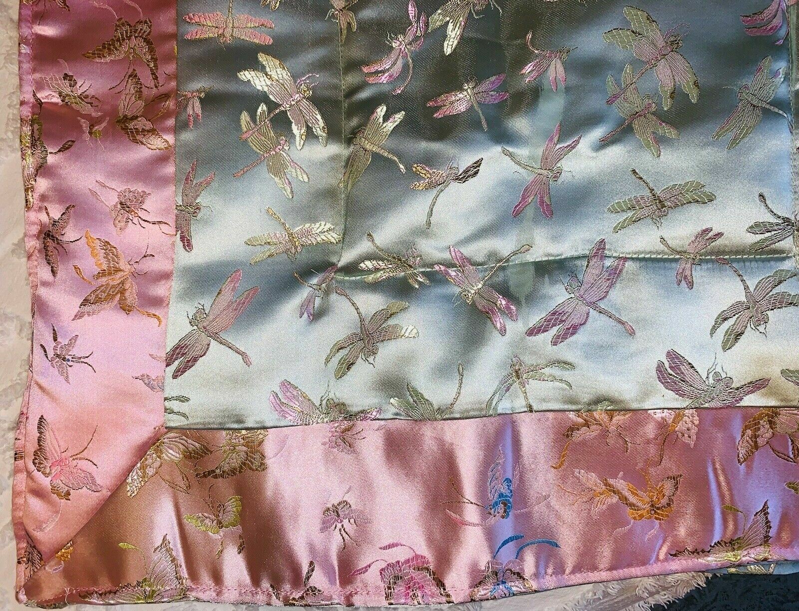 VTG Chinese Embroidered Silk Stitched Wall Tapestry Panel Dragonfly Butterfly