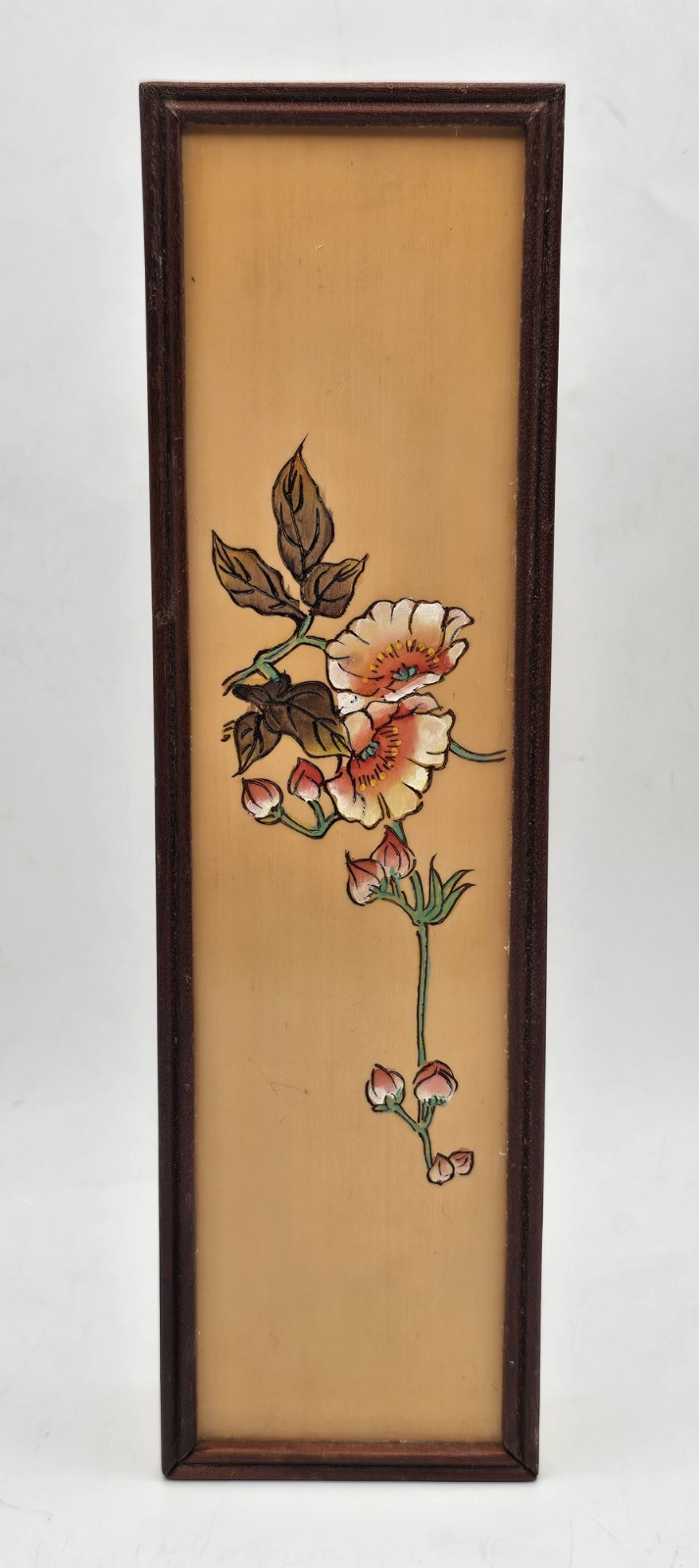 Vintage Chinese Acrylic Faux Wood Hand Painted Trinket Pencil Sliding Box GREAT!