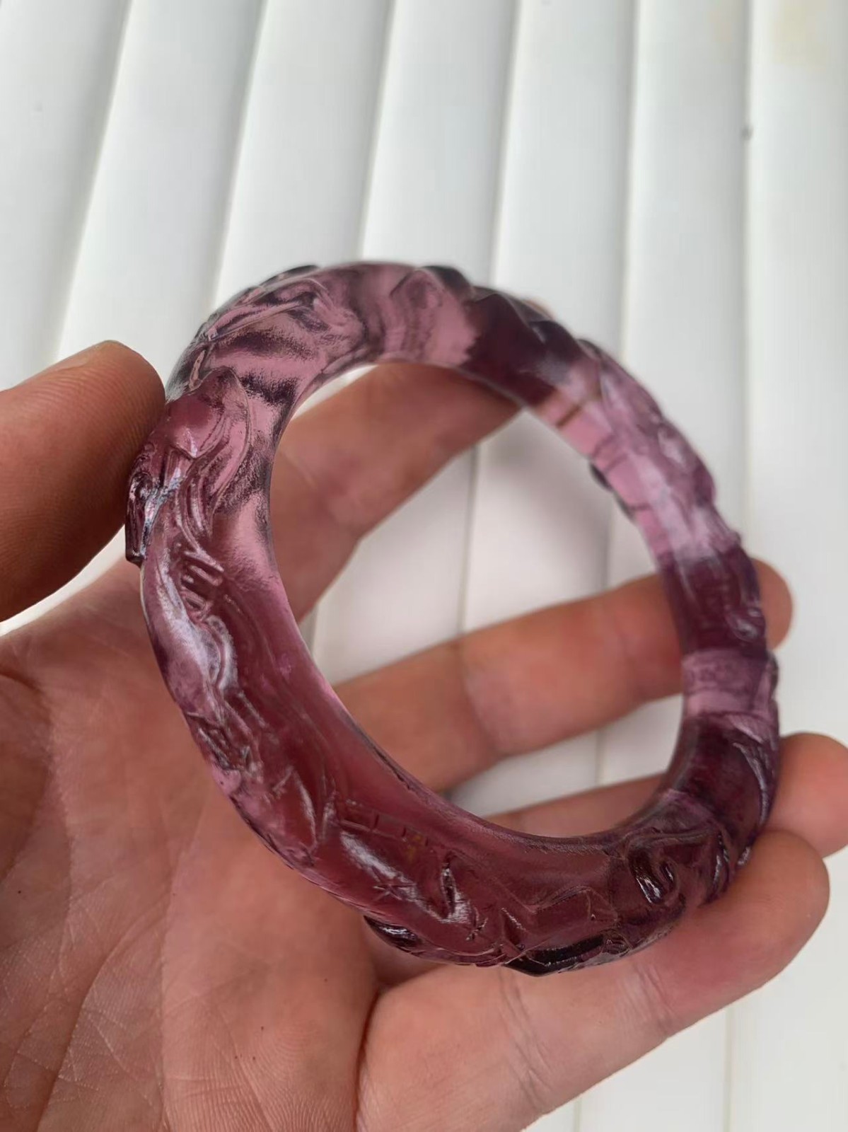 Excellent Chinese Old Crystal Hand Carved Bangle Bracelet