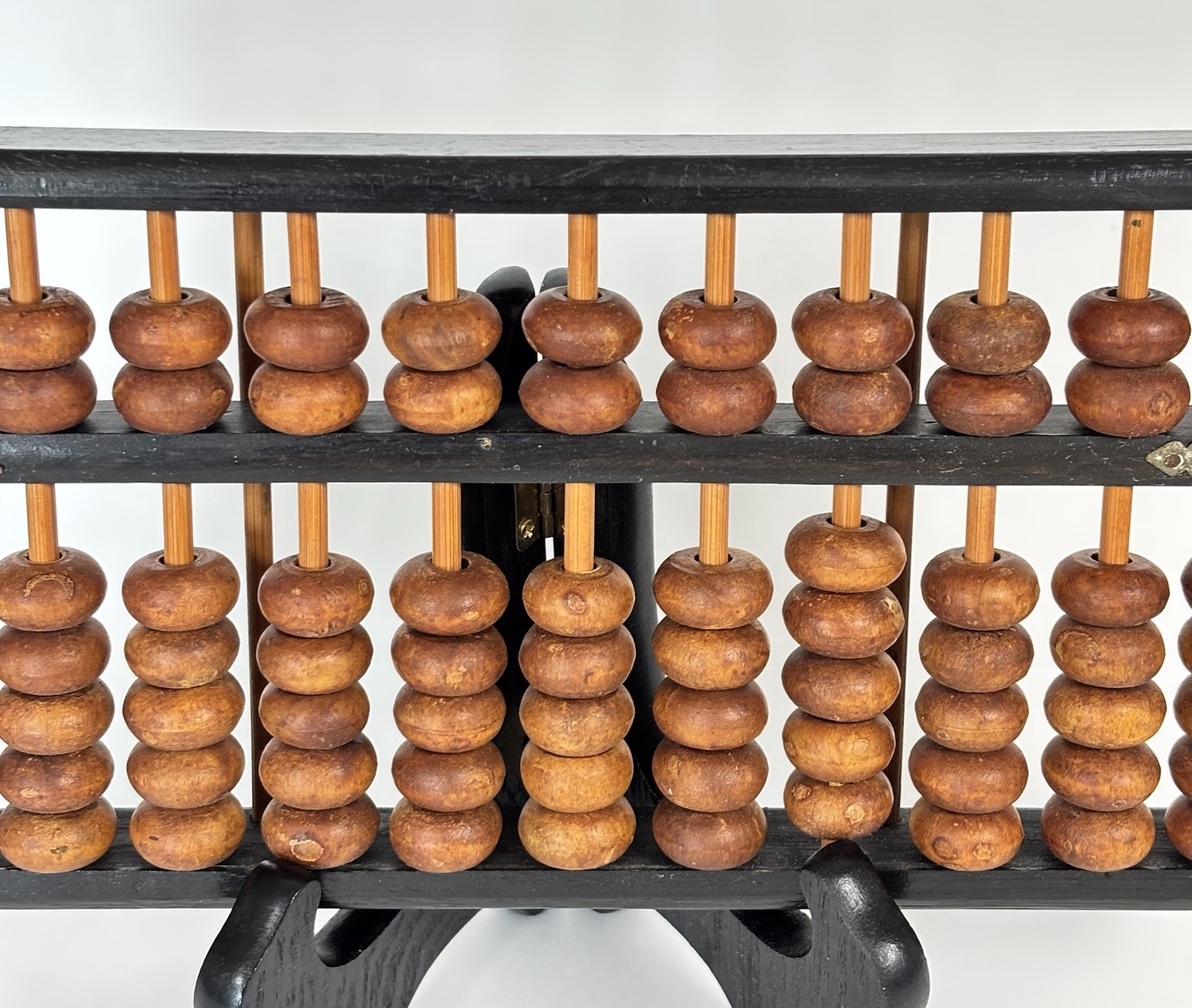 Vintage Wood Abacus 11 Rods 77 Wooden Beads Brass Corners Asian Calculator
