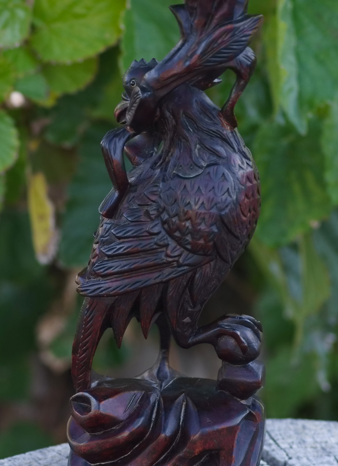Oriental Boxwood Hand Carved Phoenix 12″ China 1950’s MAGNIFICENT SKILLFUL ART!
