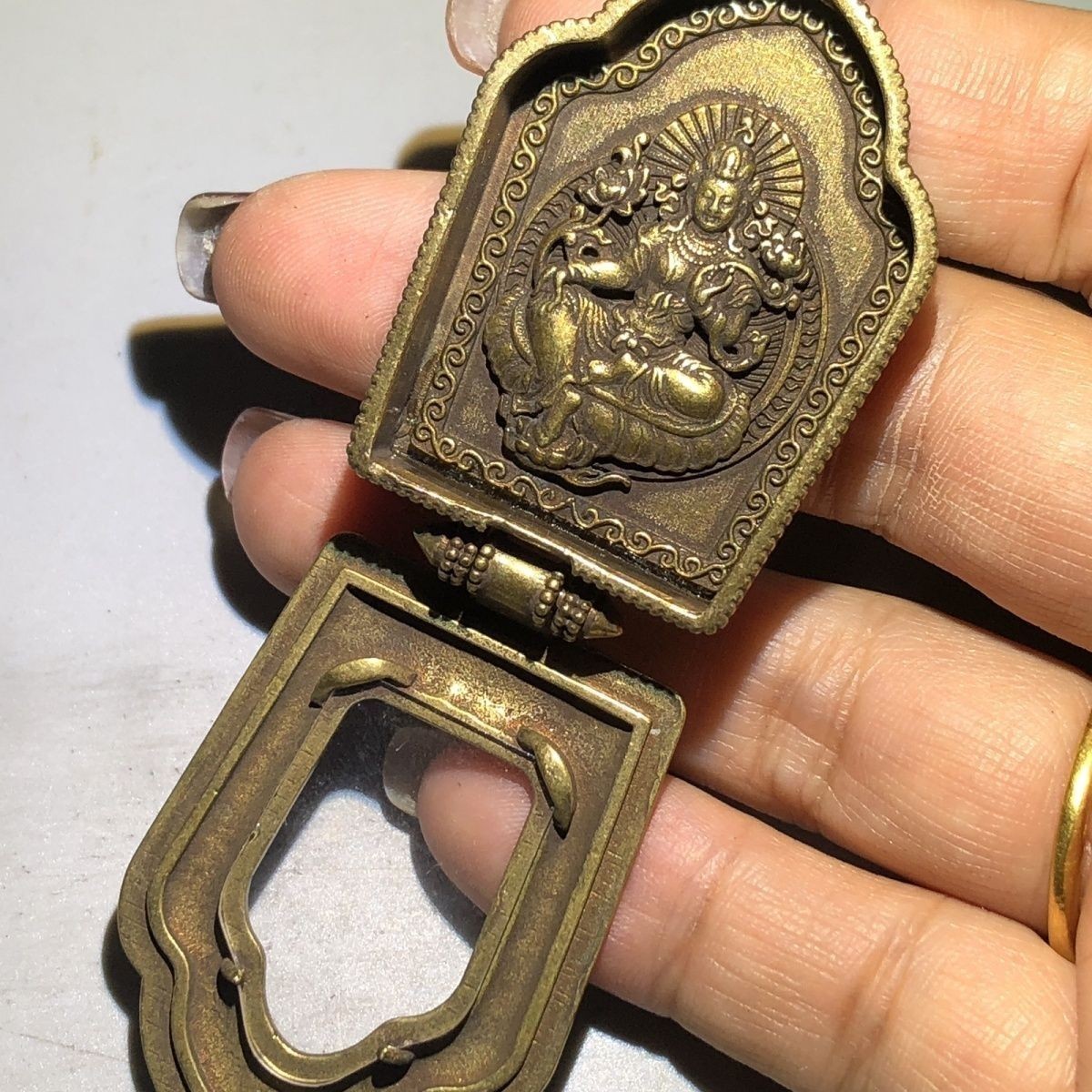 Vintage Tibetan Brass Gau Box Pendant Green Tara Amulet Random Design