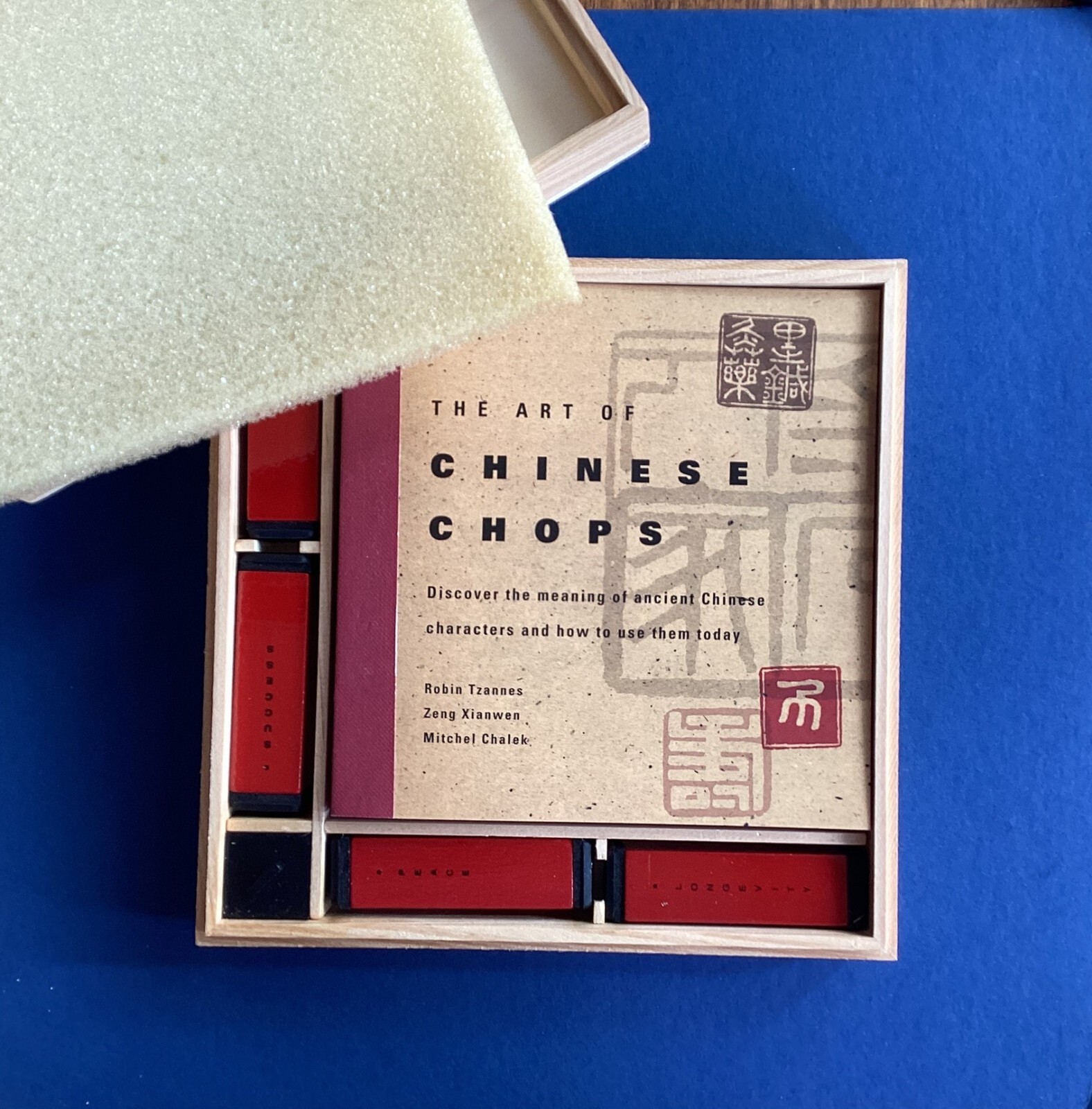 Chinese Chop Pack w 4 Double-Sided Chops Ink & Instructions in Wooden Gift Box