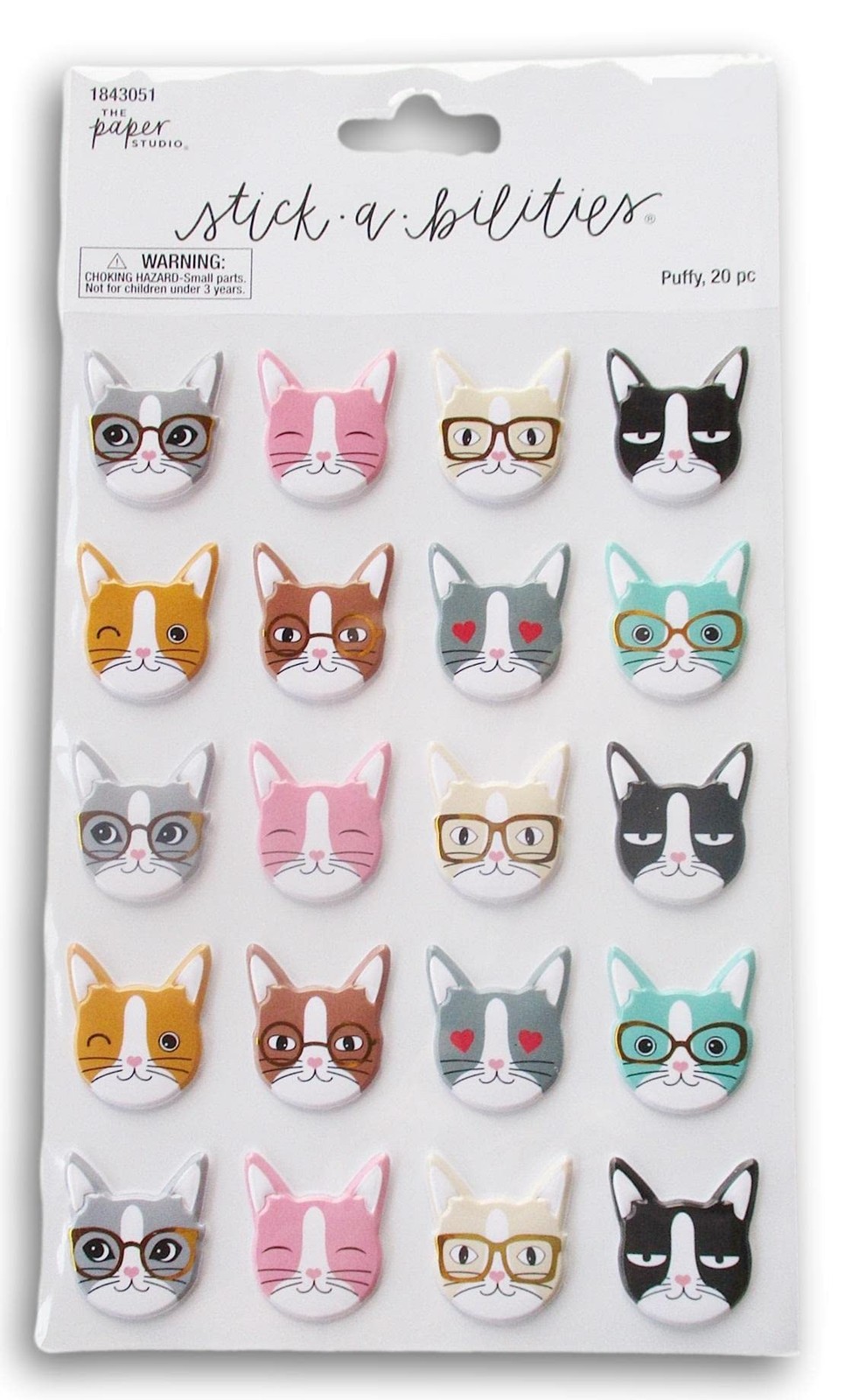 Cat Faces Puffy Stickers – 3D Peel-and-Stick Decals for Paper Crafts – Multi