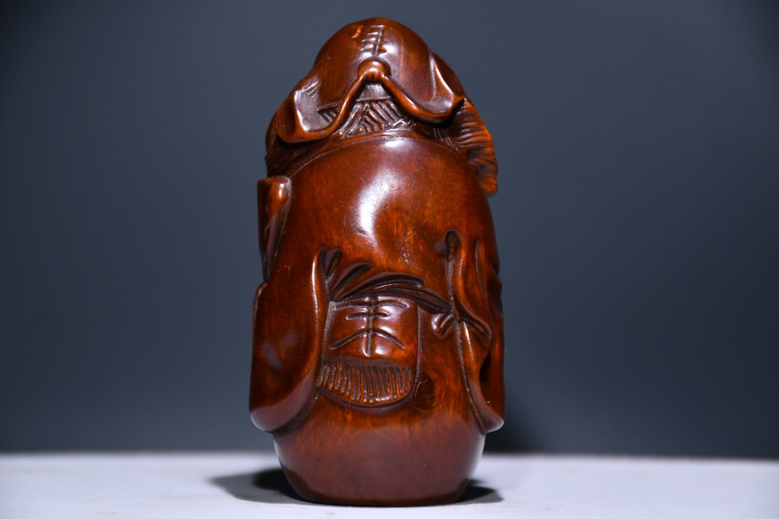 3.4″ China Box-wood Carving Zhong Kui Avert Evil Spirits Demon Queller Statue