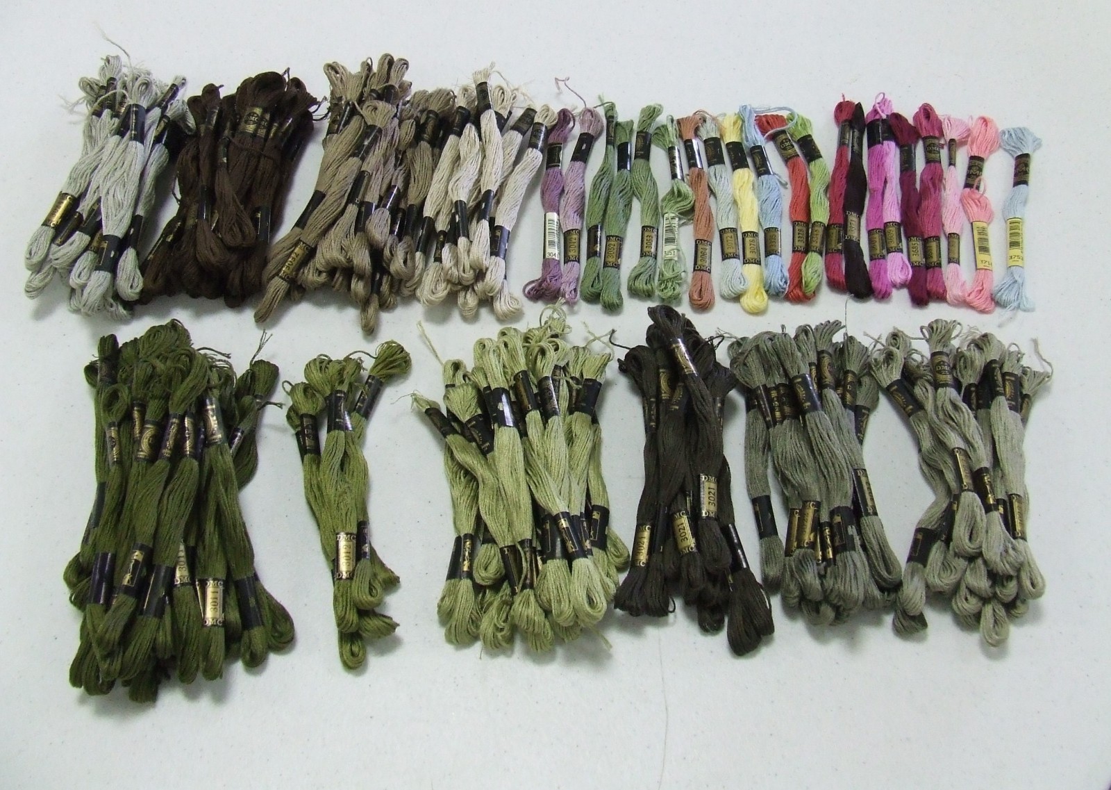Lot of 990 DMC Embroidery Floss Skeins Made in France Colors 500-699 & 3011-3753