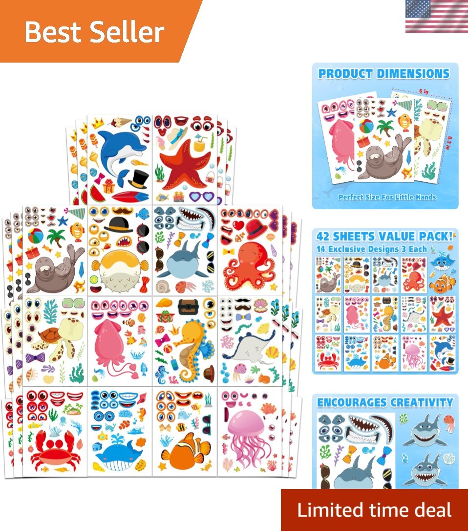 Vibrant 42 Pcs Ocean Animals Stickers – Mix & Match for Endless Creativity!
