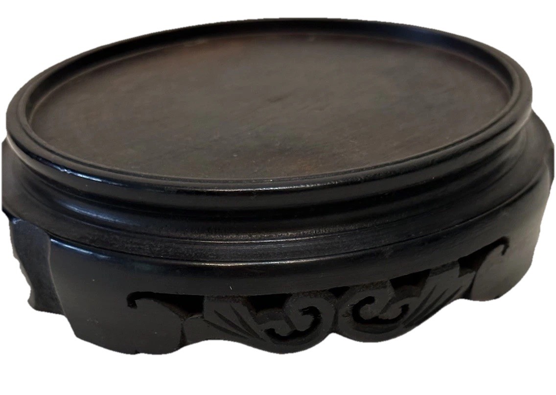 VTG Ebonized Wood Japan Carved Vase Stand Table Display Riser 4.25” Round NICE!