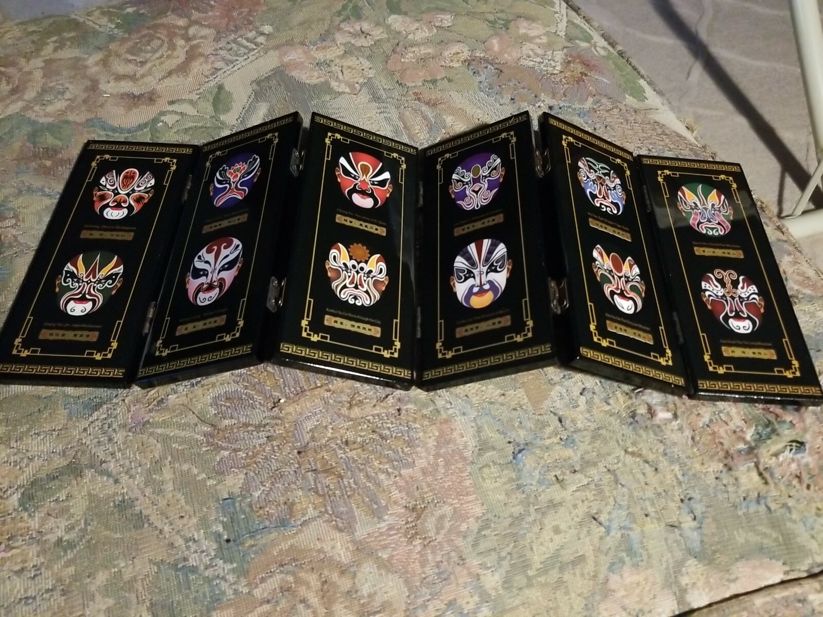 Chinese Mini 6 Panel Folding Screen Facial Makeup of Peking Opera Masks 18″ Asia