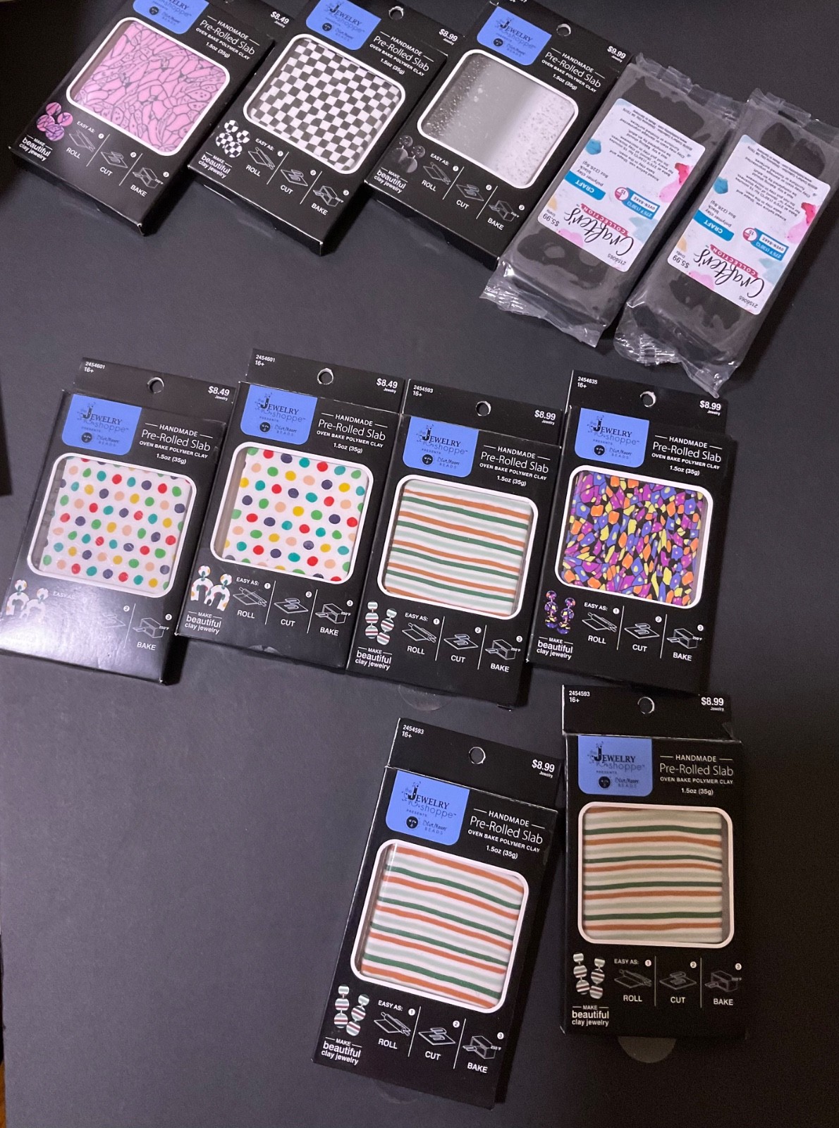 Lot of 11 Oven Bake Polymer Clay Pre-rolled Slabs Jewelry Shoppe Blue Moon Bead