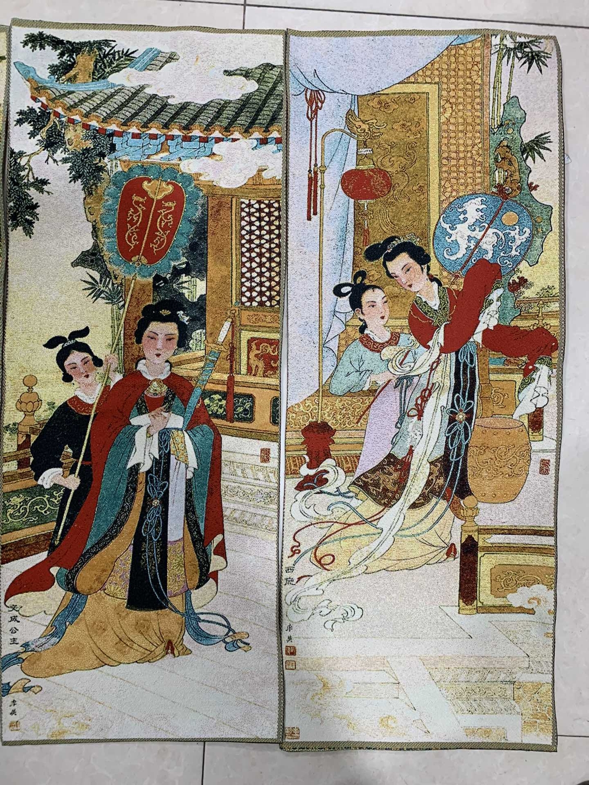 4PCS 24″ China Cloth Silk Beautiful Woman Mural Wall Hanging Tapestry Set 17
