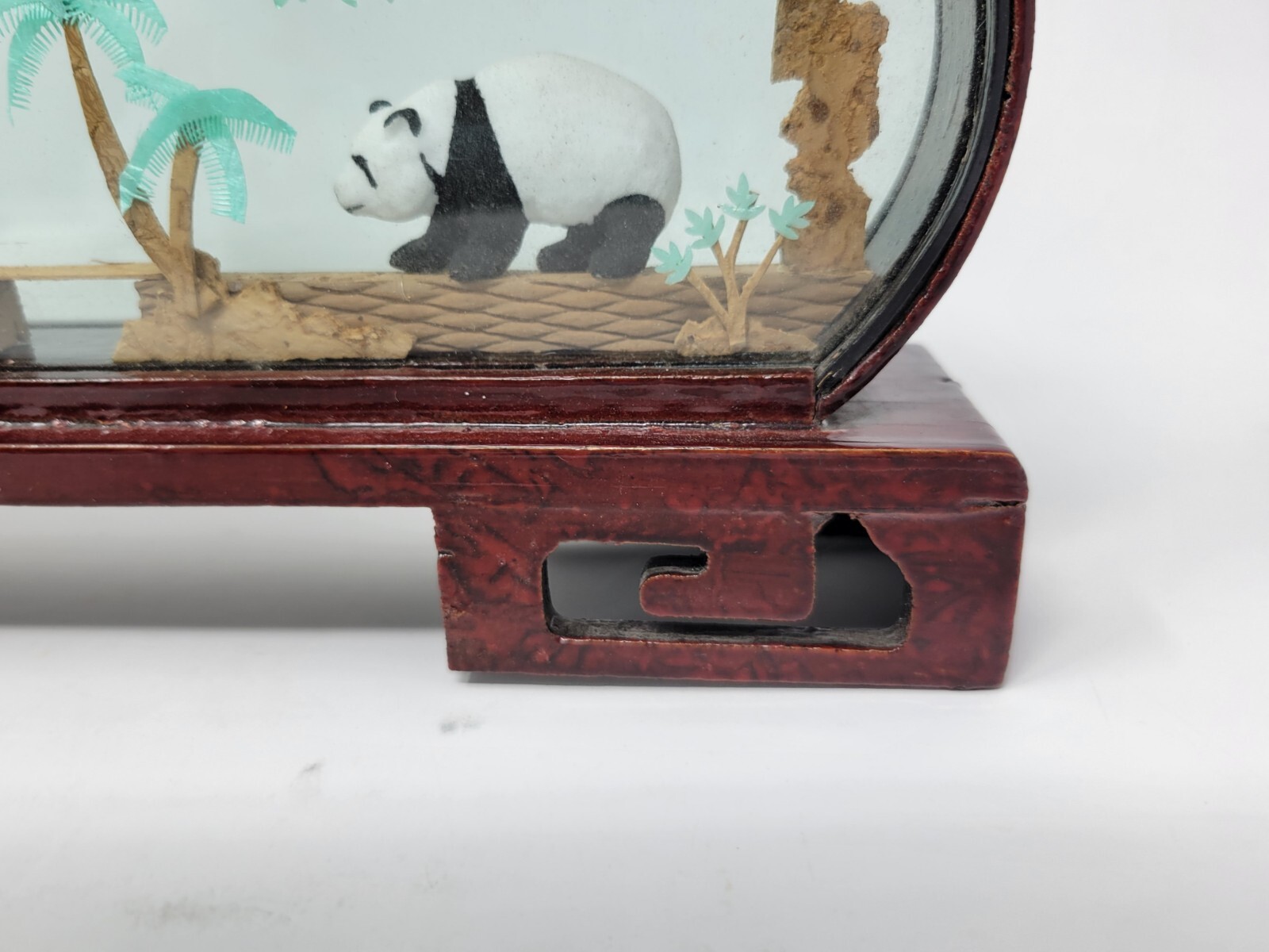 Vintage Chinese SAN YOU Diorama Art Pagoda With Trees & Pandas 1980s 14″ By 7″