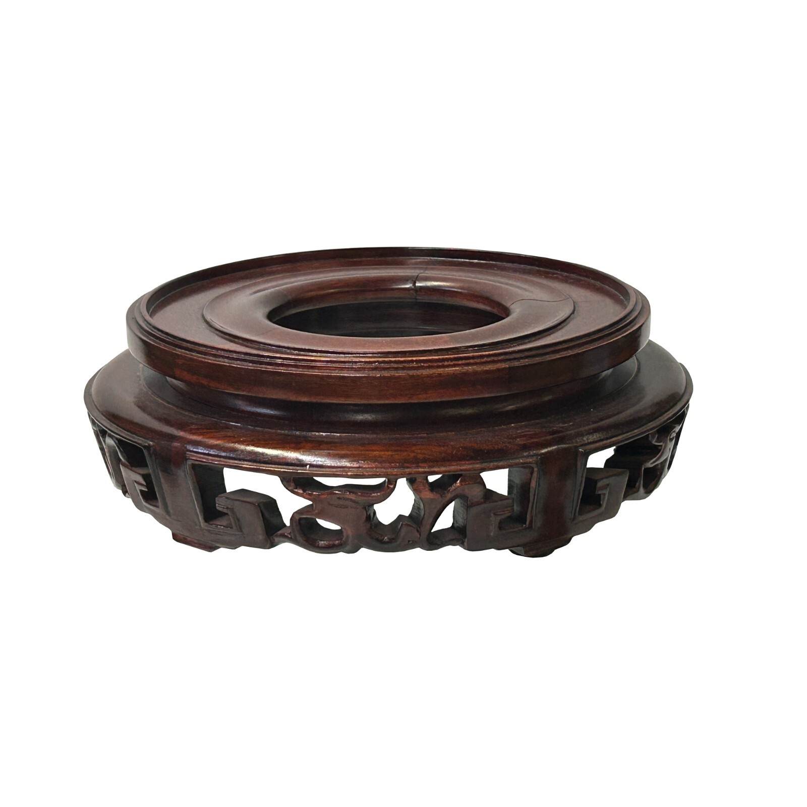7.25″ Brown Wood Round Dragon Pattern Display Stand Riser st1037