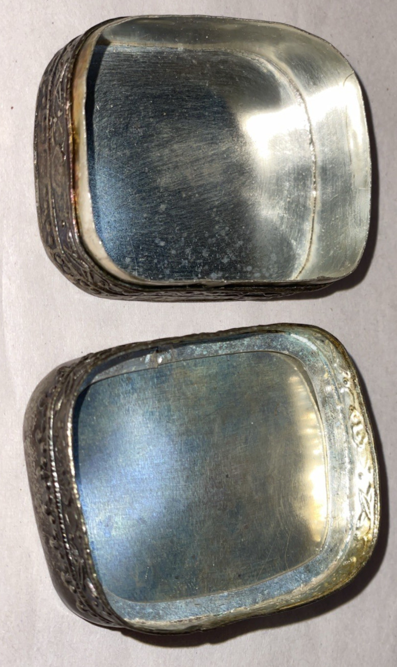 Vintage Chinese Asian Porcelain Shard Lid Metal Silver Trinket Box Ring Jewelry