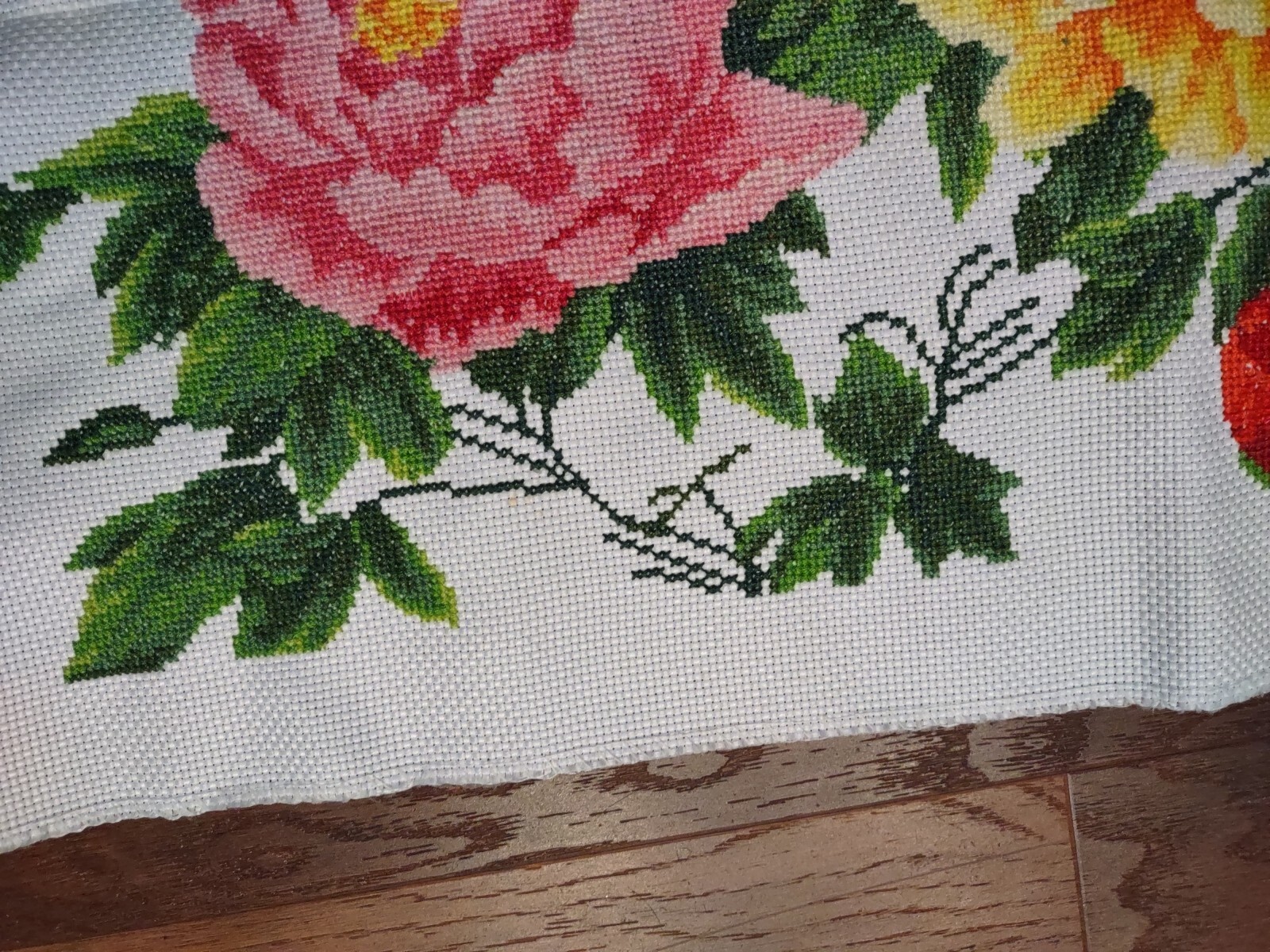 Asian handmade Floral Tapestry embroidered Cross Stitch 41 X 16 Wall Hanging