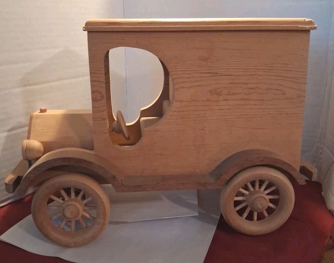 Wood Art Model T Delivery Van Handcrafted Light Unfinished Wood Unique Decor