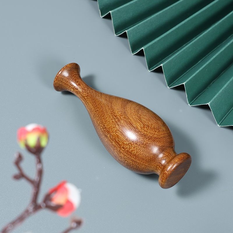 Golden Sandalwood Carved Mini Vase Chinese Style Solid Wood Luxury Decor