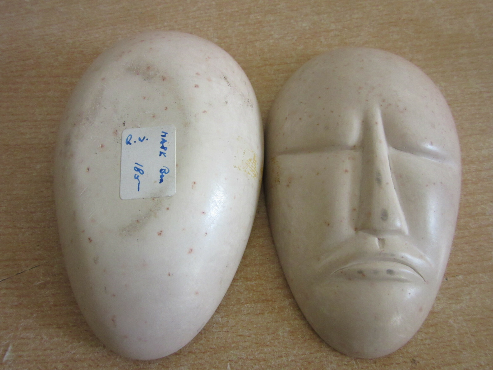 Vintage carved soapstone lidded trinket box Mask / sad face 5.5″