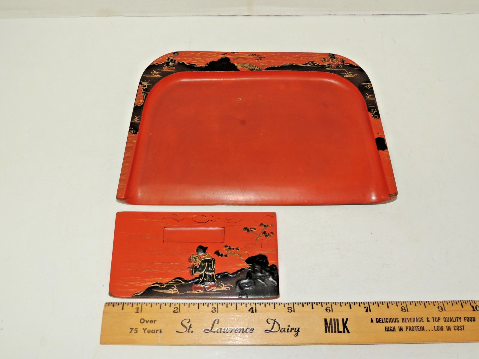 Vintage Crumb Catcher Tray Asian Chinese Embossed Orange Crumber & Scraper