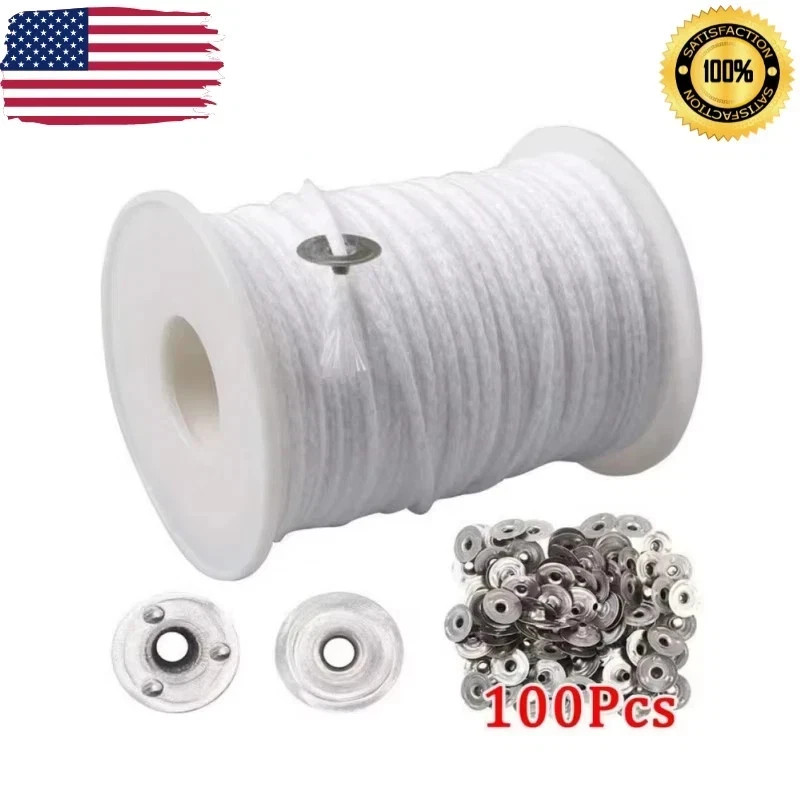 200FT Braided Wicks Candles Spool Cotton 100Pcs Wick Clips For DIY Candle Making
