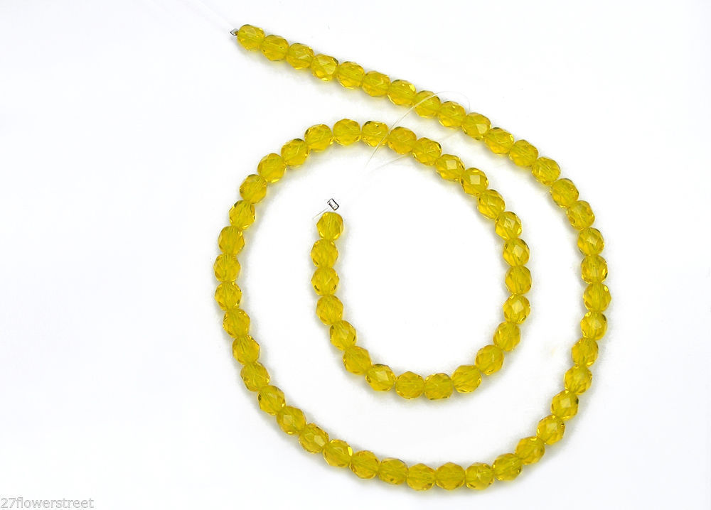 Czech Fire Polished Round Faceted Glass Beads in Citrine yellow, 3-4-6-8-10mm