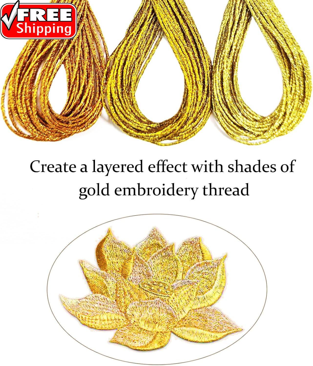 12 Skeins Metallic Embroidery Floss, Gold and Silver Embroidery Thread, Multi-Pu